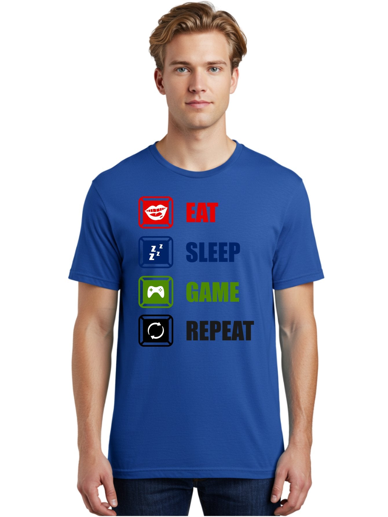 Eat-Sleep-Game-Repeat Men'S Graphic Tee, 100% Cotton, Comfortable Casual Summer Wear, Machine Washable, Gamer Lifestyle, Video Game Culture, Gaming Habits, Eat, Sleep, Game, Repeat, Gaming Community, Gamer Life -  Aaa626 25