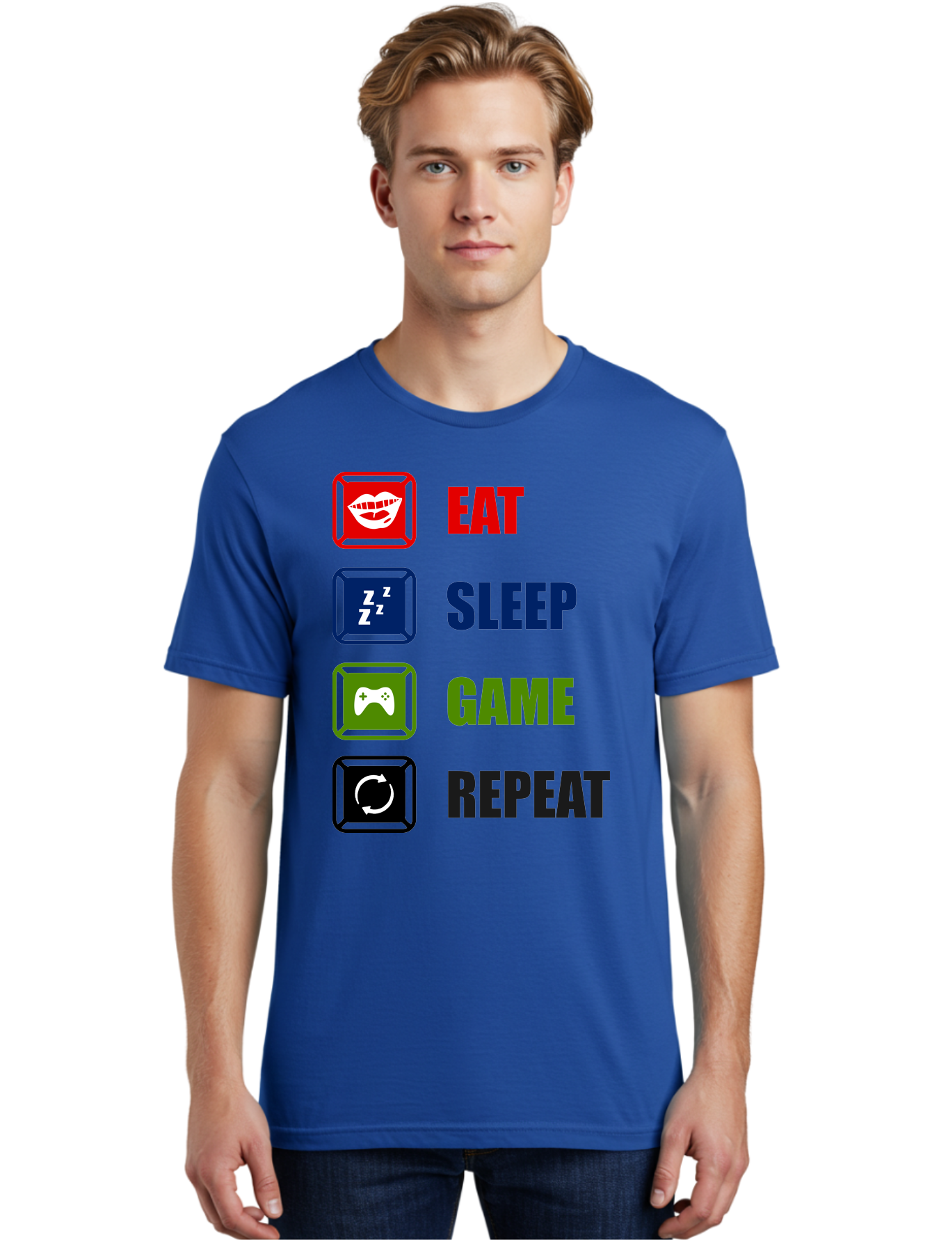 Eat-Sleep-Game-Repeat Men'S Graphic Tee, 100% Cotton, Comfortable Casual Summer Wear, Machine Washable, Gamer Lifestyle, Video Game Culture, Gaming Habits, Eat, Sleep, Game, Repeat, Gaming Community, Gamer Life -  Aaa626 26