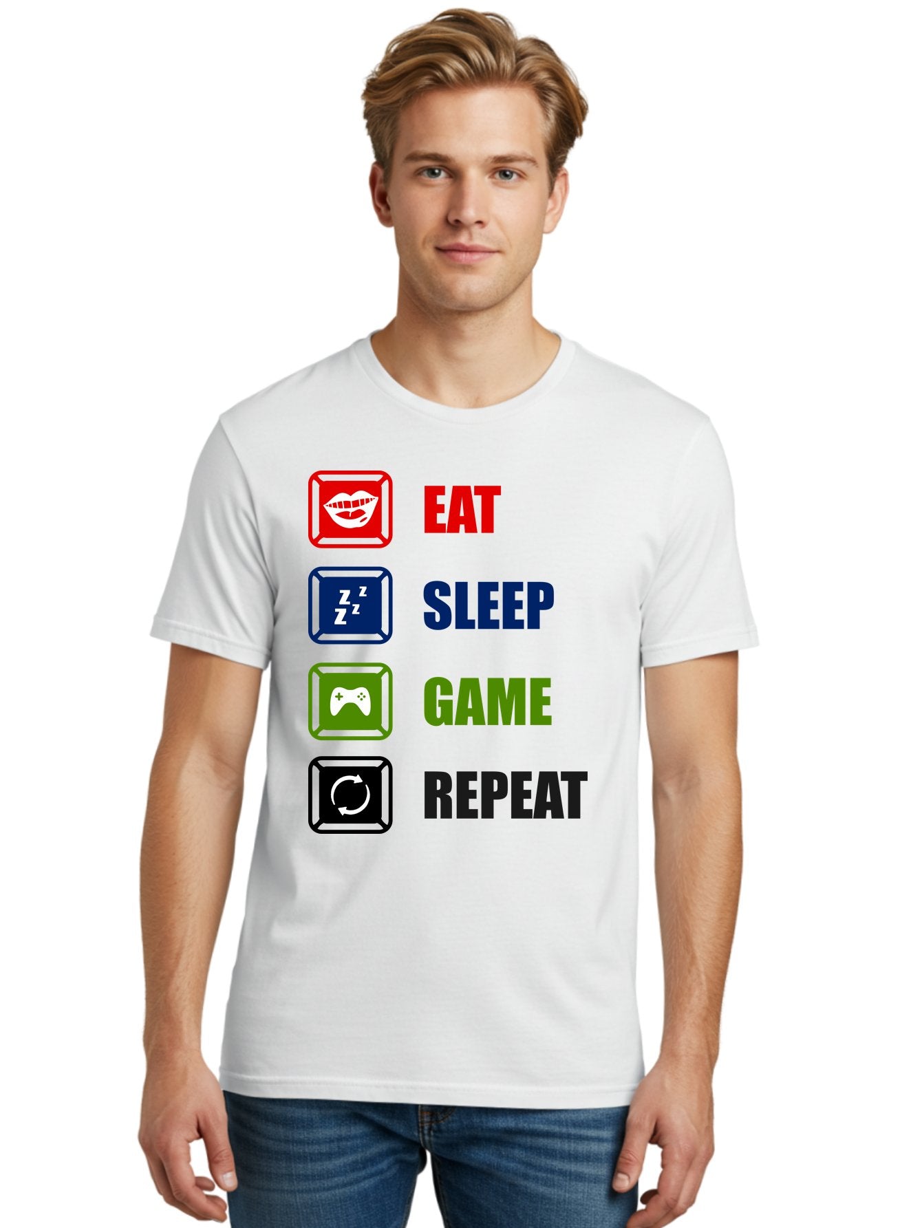 Eat-Sleep-Game-Repeat Men'S Graphic Tee, 100% Cotton, Comfortable Casual Summer Wear, Machine Washable, Gamer Lifestyle, Video Game Culture, Gaming Habits, Eat, Sleep, Game, Repeat, Gaming Community, Gamer Life -  Aaa626 16