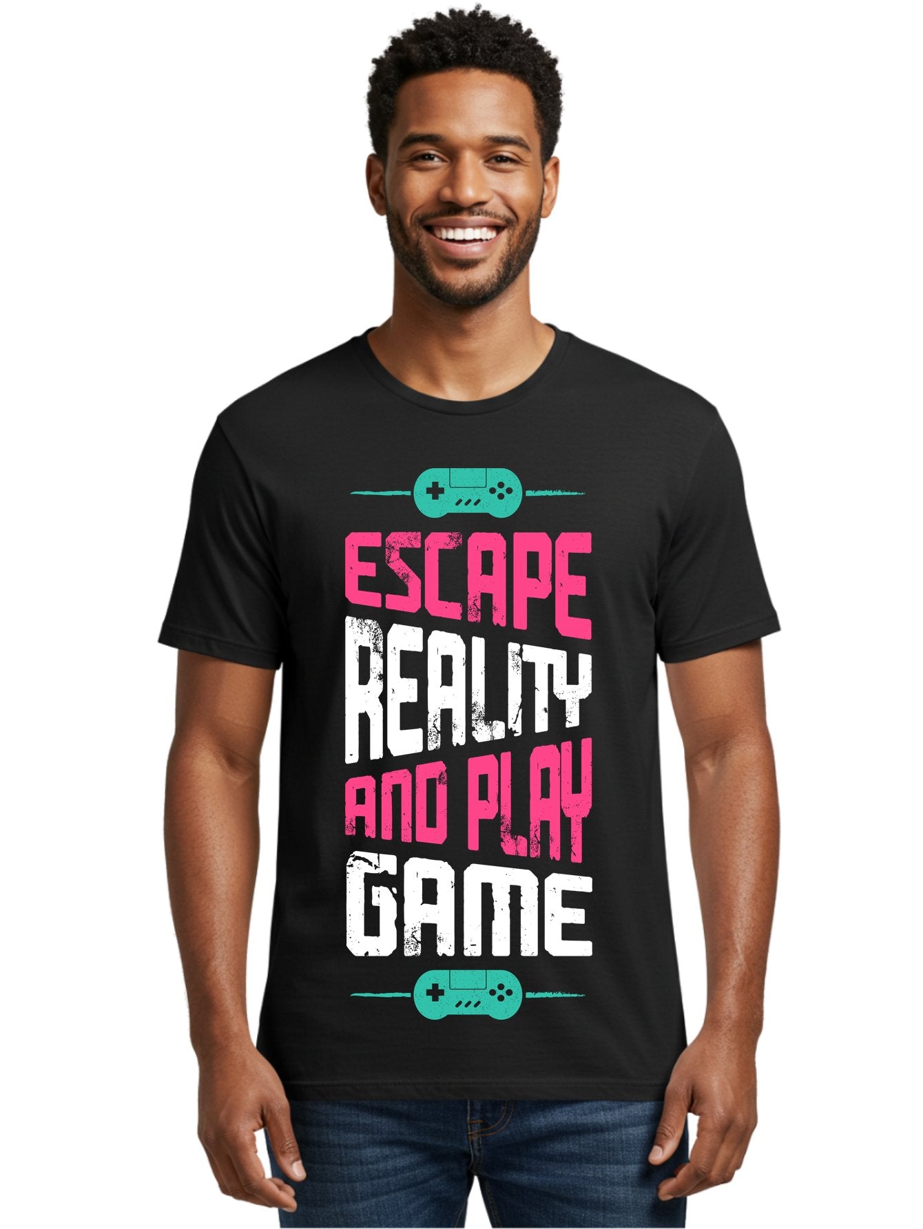 Escape-Reality-And-Play-Game Men'S Graphic Tee, 100% Cotton, Comfortable Casual Summer Wear, Machine Washable, Escape Reality, Play Game, Immersive Gaming Experience, Escape Room Theme, Gaming Advertisement, Interactive Entertainment, -  Aaa627 18