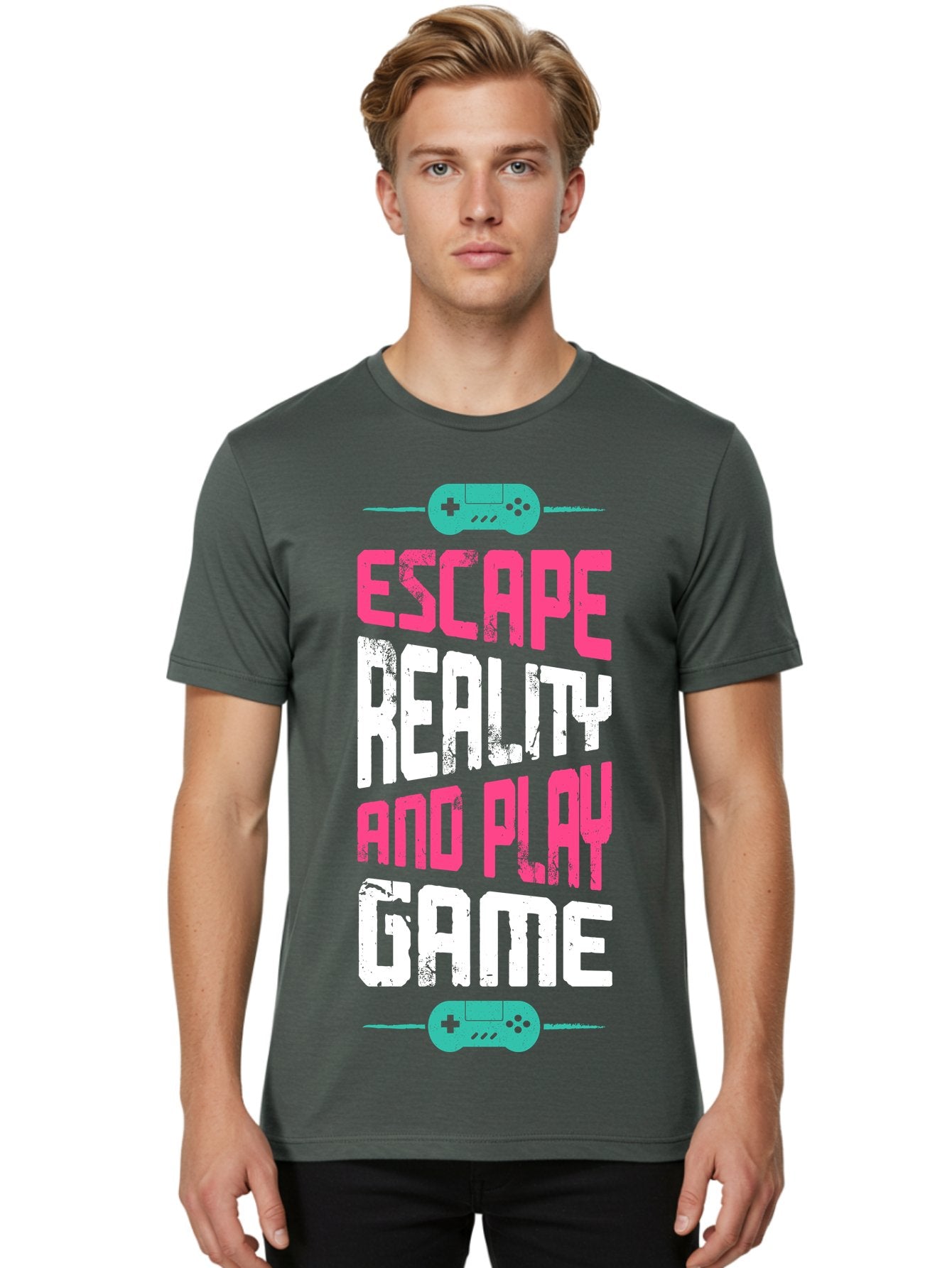 Escape-Reality-And-Play-Game Men'S Graphic Tee, 100% Cotton, Comfortable Casual Summer Wear, Machine Washable, Escape Reality, Play Game, Immersive Gaming Experience, Escape Room Theme, Gaming Advertisement, Interactive Entertainment, -  Aaa627 25