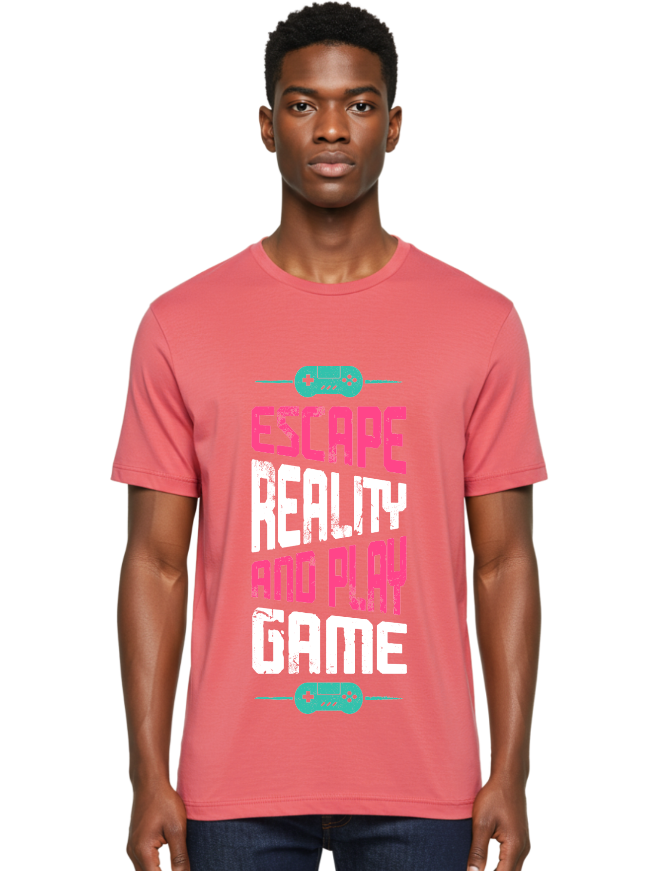 Escape-Reality-And-Play-Game Men'S Graphic Tee, 100% Cotton, Comfortable Casual Summer Wear, Machine Washable, Escape Reality, Play Game, Immersive Gaming Experience, Escape Room Theme, Gaming Advertisement, Interactive Entertainment, -  Aaa627 6