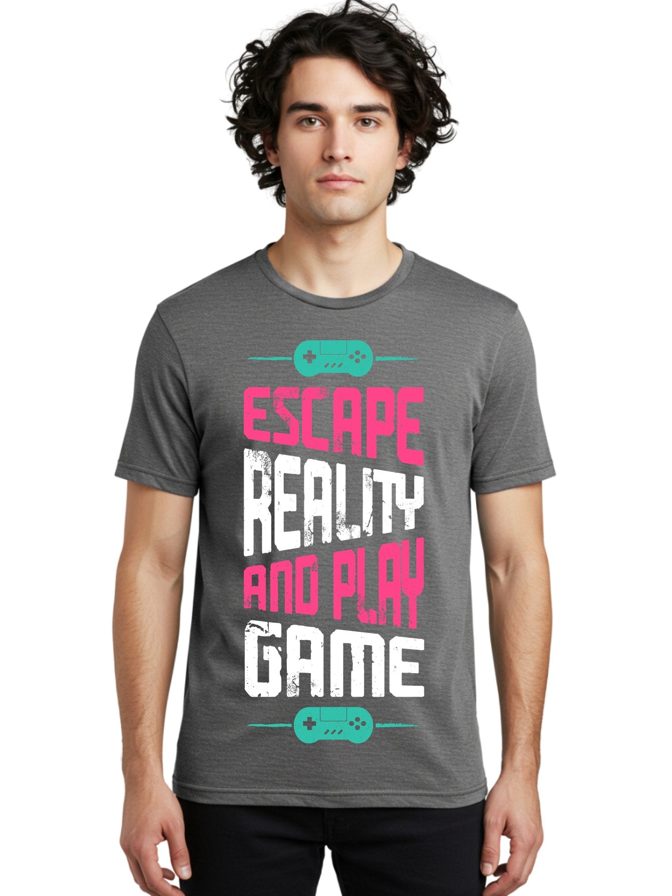 Escape-Reality-And-Play-Game Men'S Graphic Tee, 100% Cotton, Comfortable Casual Summer Wear, Machine Washable, Escape Reality, Play Game, Immersive Gaming Experience, Escape Room Theme, Gaming Advertisement, Interactive Entertainment, -  Aaa627 26