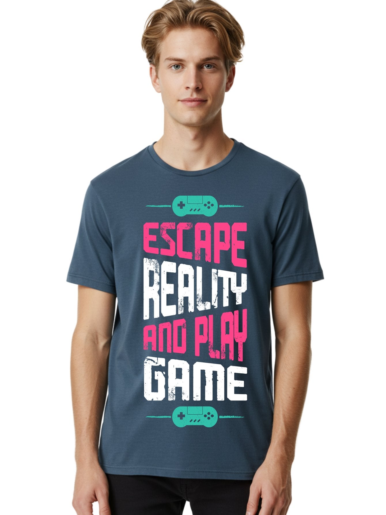 Escape-Reality-And-Play-Game Men'S Graphic Tee, 100% Cotton, Comfortable Casual Summer Wear, Machine Washable, Escape Reality, Play Game, Immersive Gaming Experience, Escape Room Theme, Gaming Advertisement, Interactive Entertainment, -  Aaa627 30