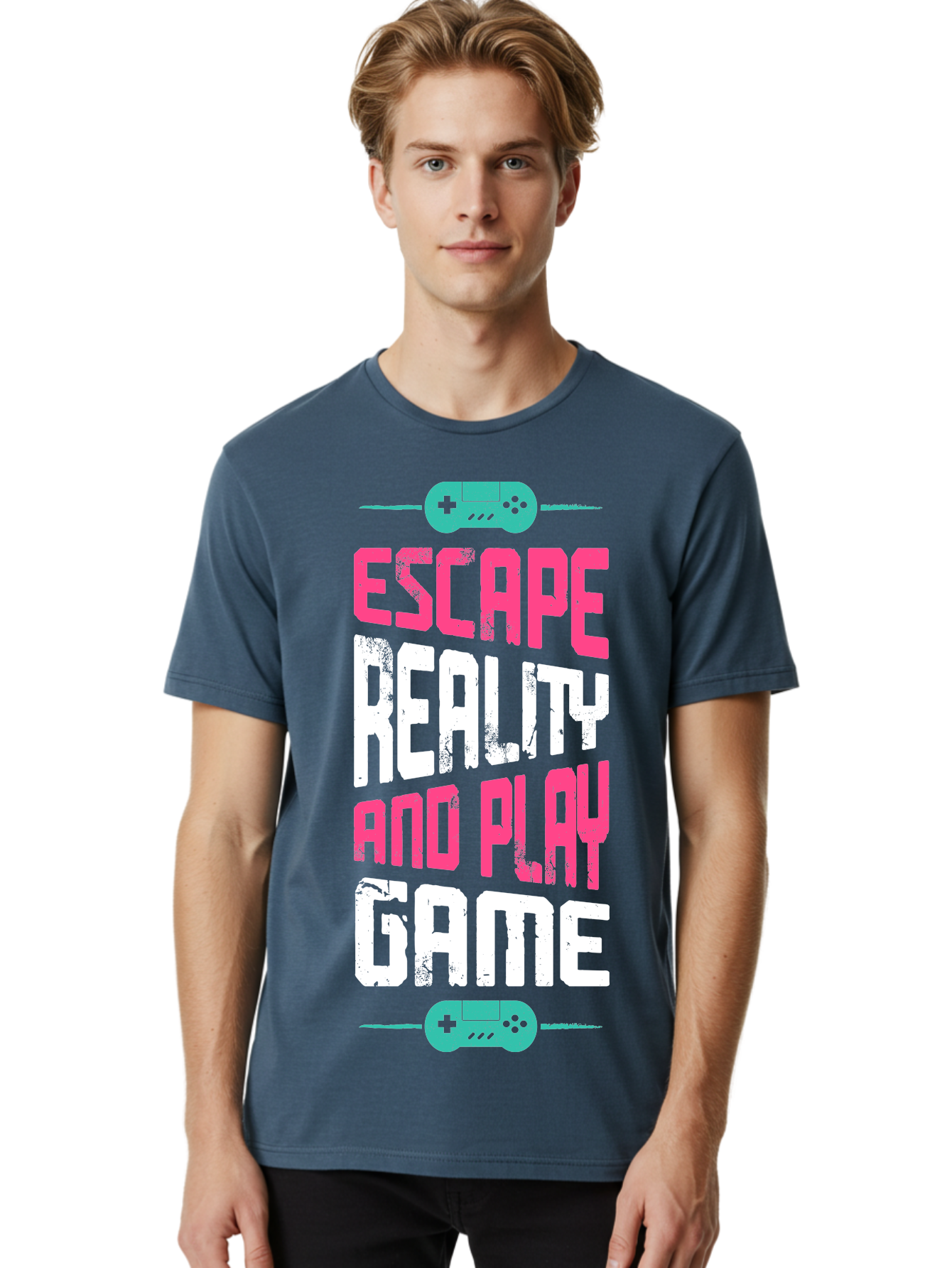 Escape-Reality-And-Play-Game Men'S Graphic Tee, 100% Cotton, Comfortable Casual Summer Wear, Machine Washable, Escape Reality, Play Game, Immersive Gaming Experience, Escape Room Theme, Gaming Advertisement, Interactive Entertainment, -  Aaa627 18