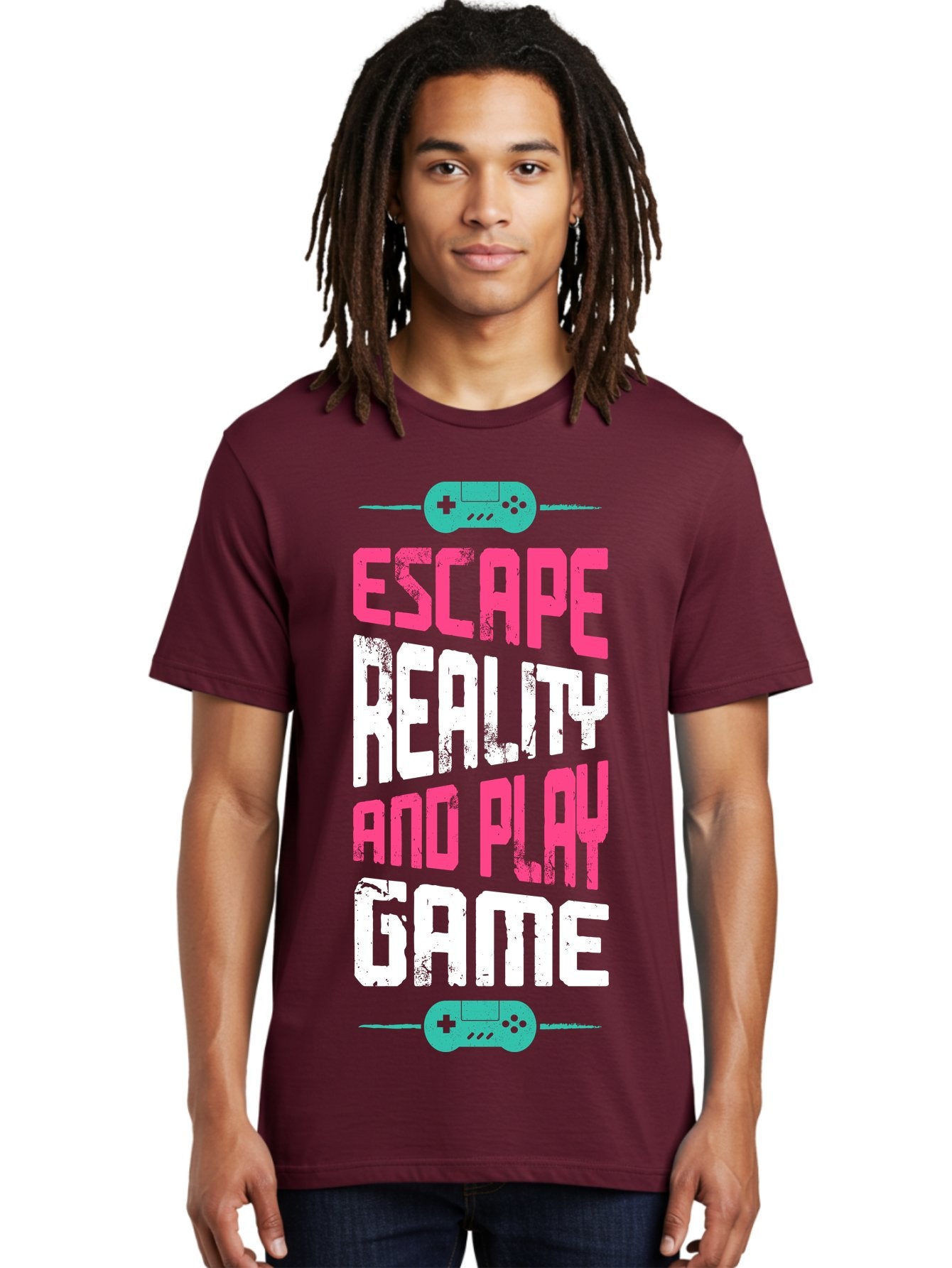 Escape-Reality-And-Play-Game Men'S Graphic Tee, 100% Cotton, Comfortable Casual Summer Wear, Machine Washable, Escape Reality, Play Game, Immersive Gaming Experience, Escape Room Theme, Gaming Advertisement, Interactive Entertainment, -  Aaa627 24