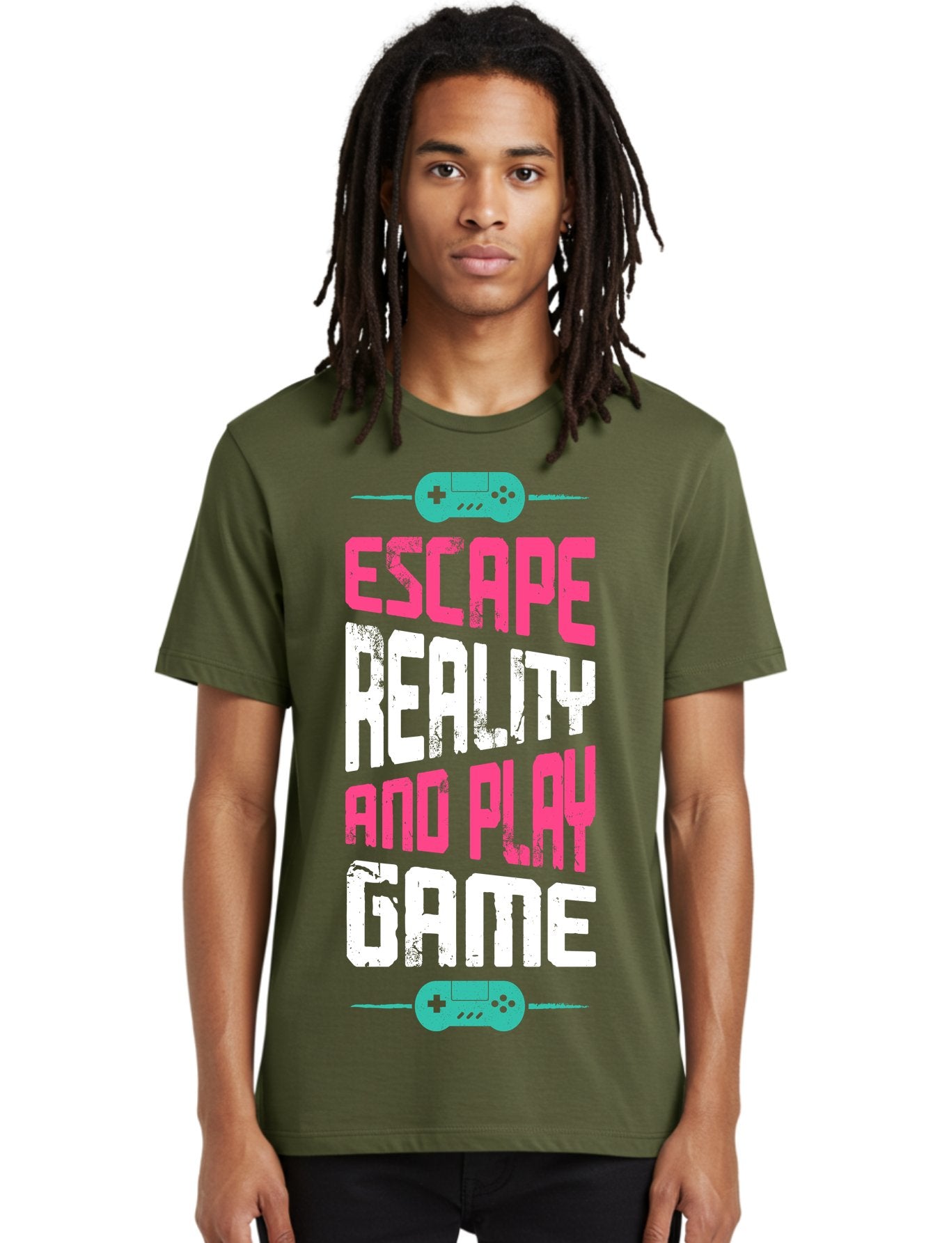 Escape-Reality-And-Play-Game Men'S Graphic Tee, 100% Cotton, Comfortable Casual Summer Wear, Machine Washable, Escape Reality, Play Game, Immersive Gaming Experience, Escape Room Theme, Gaming Advertisement, Interactive Entertainment, -  Aaa627 22