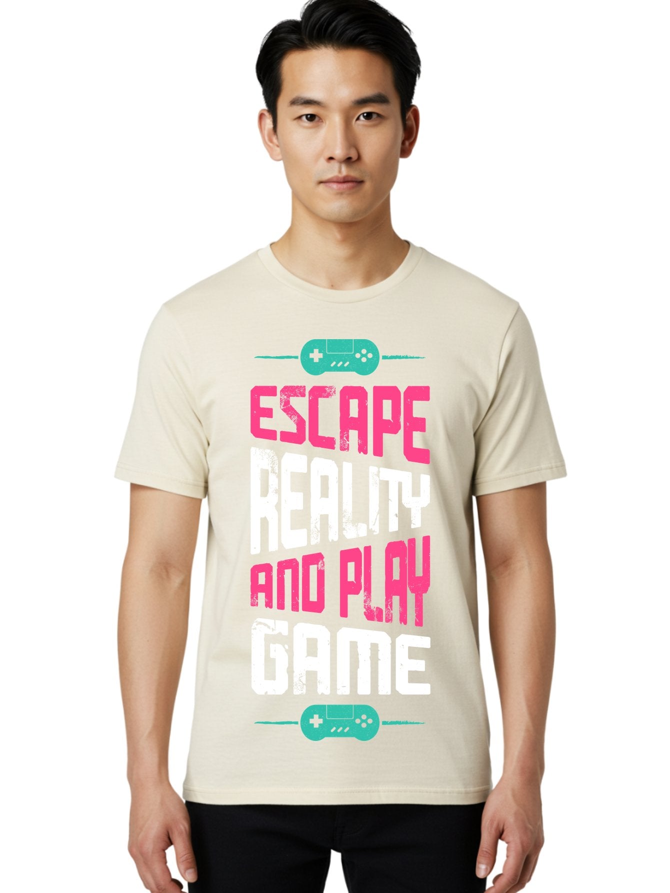Escape-Reality-And-Play-Game Men'S Graphic Tee, 100% Cotton, Comfortable Casual Summer Wear, Machine Washable, Escape Reality, Play Game, Immersive Gaming Experience, Escape Room Theme, Gaming Advertisement, Interactive Entertainment, -  Aaa627 17