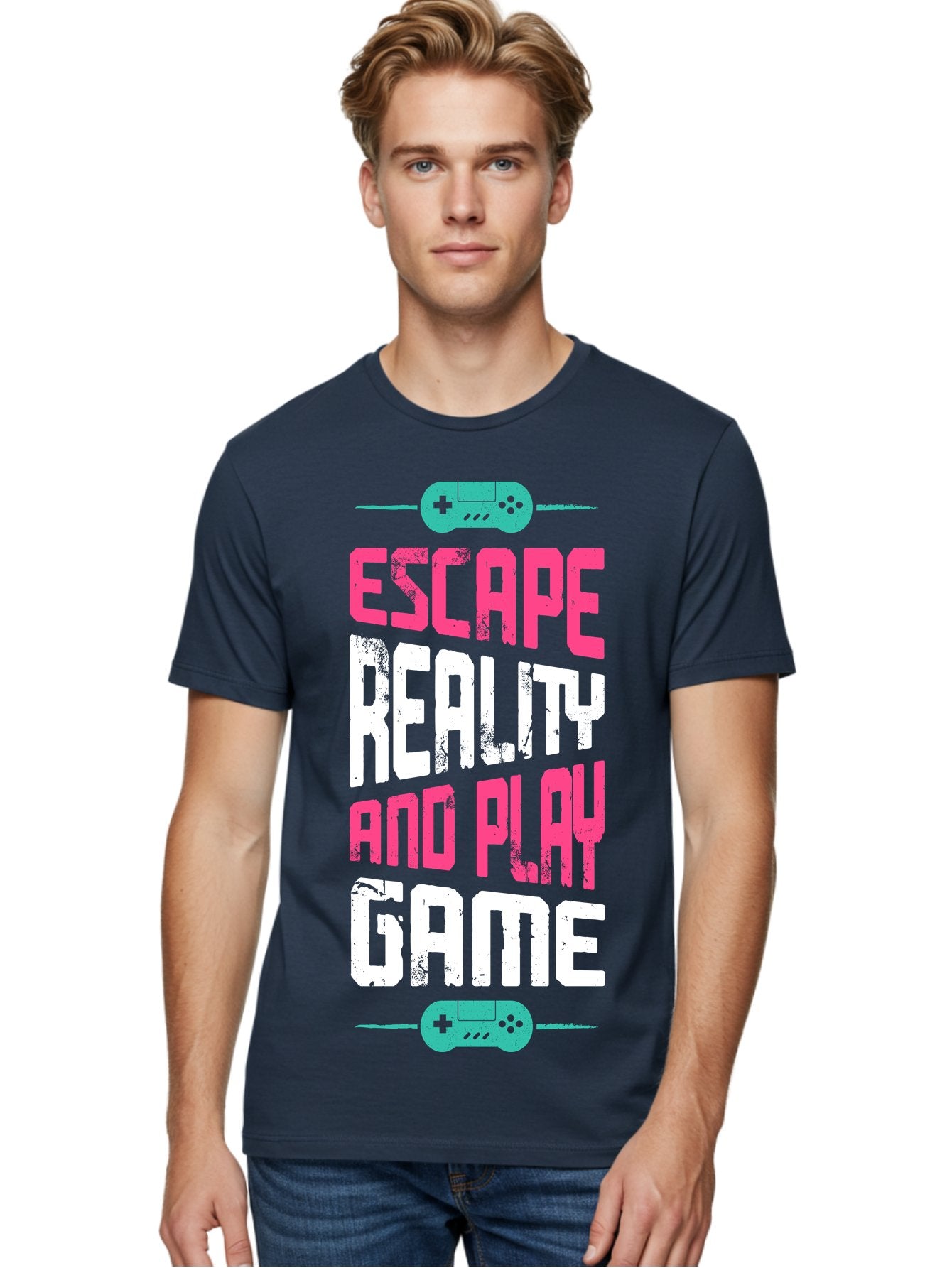 Escape-Reality-And-Play-Game Men'S Graphic Tee, 100% Cotton, Comfortable Casual Summer Wear, Machine Washable, Escape Reality, Play Game, Immersive Gaming Experience, Escape Room Theme, Gaming Advertisement, Interactive Entertainment, -  Aaa627 29