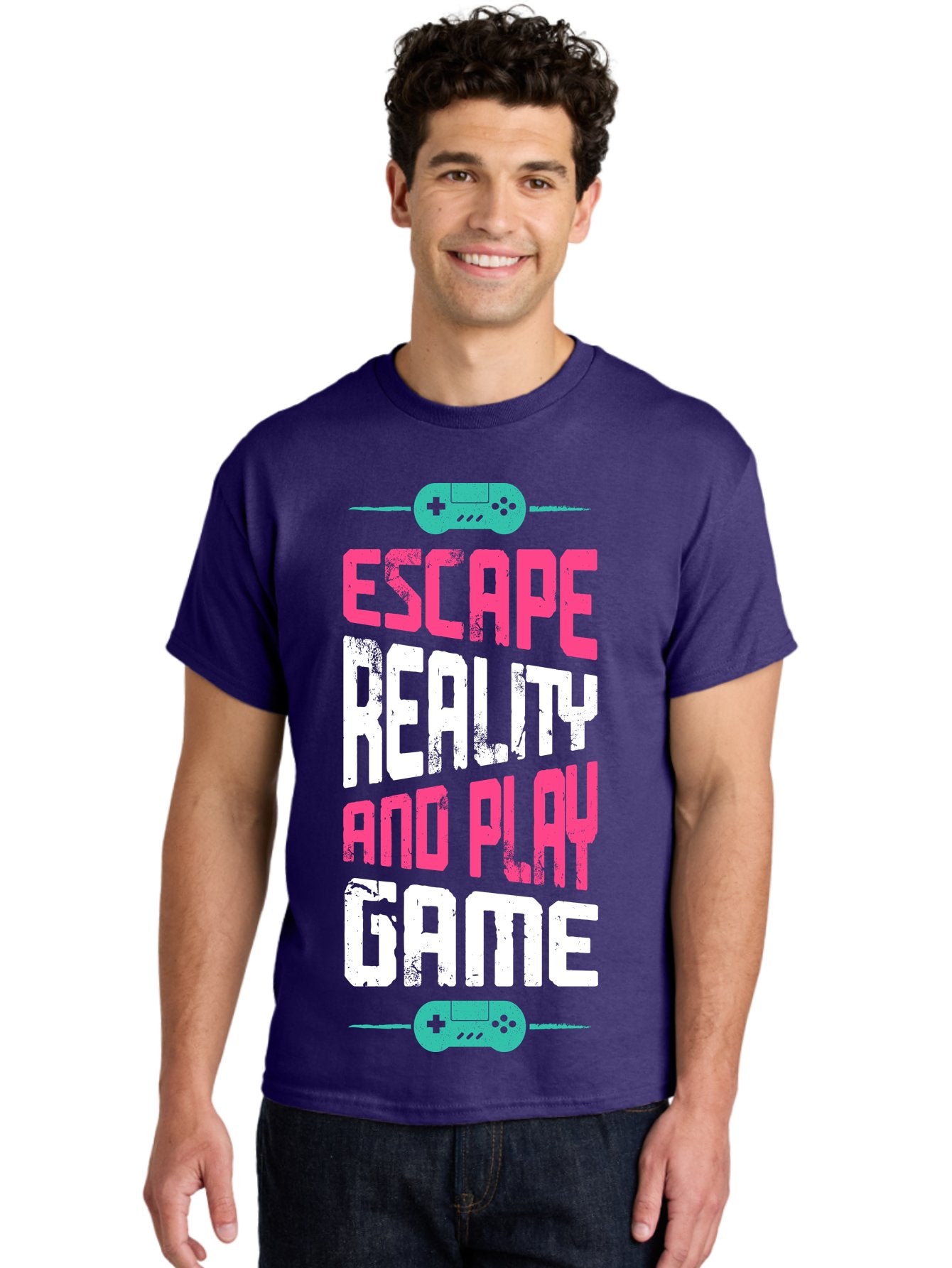 Escape-Reality-And-Play-Game Men'S Graphic Tee, 100% Cotton, Comfortable Casual Summer Wear, Machine Washable, Escape Reality, Play Game, Immersive Gaming Experience, Escape Room Theme, Gaming Advertisement, Interactive Entertainment, -  Aaa627 23