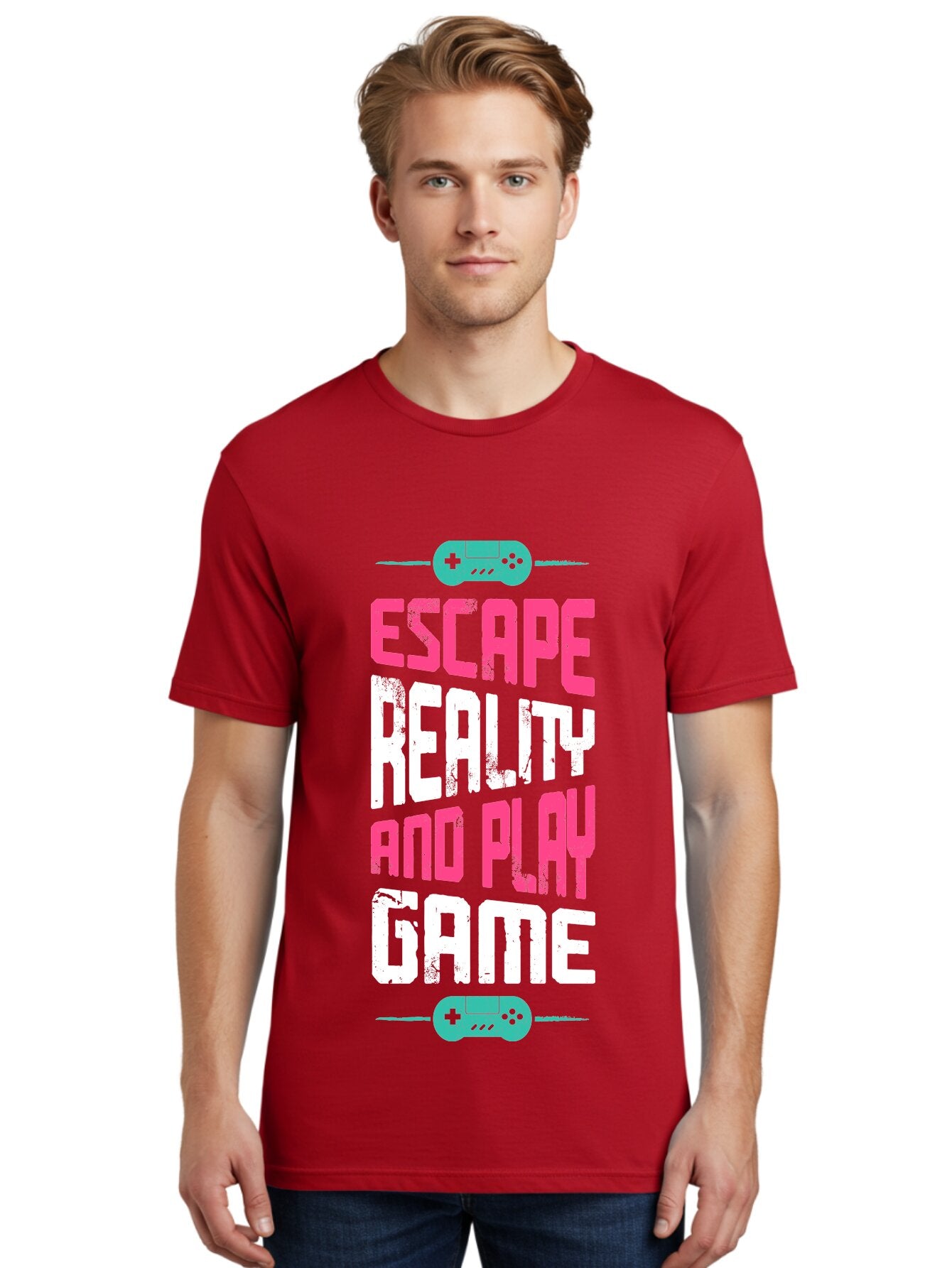 Escape-Reality-And-Play-Game Men'S Graphic Tee, 100% Cotton, Comfortable Casual Summer Wear, Machine Washable, Escape Reality, Play Game, Immersive Gaming Experience, Escape Room Theme, Gaming Advertisement, Interactive Entertainment, -  Aaa627 21