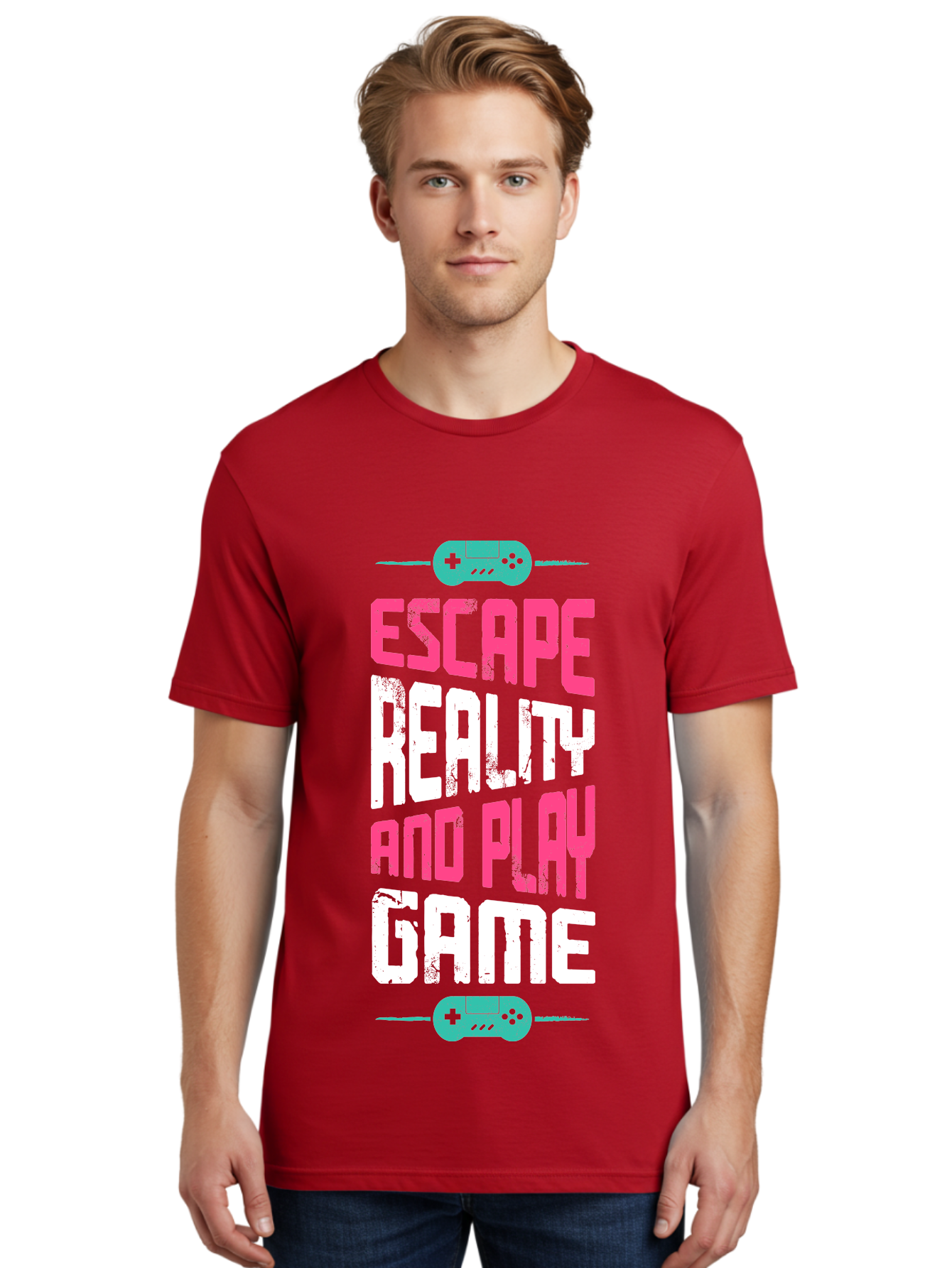 Escape-Reality-And-Play-Game Men'S Graphic Tee, 100% Cotton, Comfortable Casual Summer Wear, Machine Washable, Escape Reality, Play Game, Immersive Gaming Experience, Escape Room Theme, Gaming Advertisement, Interactive Entertainment, -  Aaa627 4