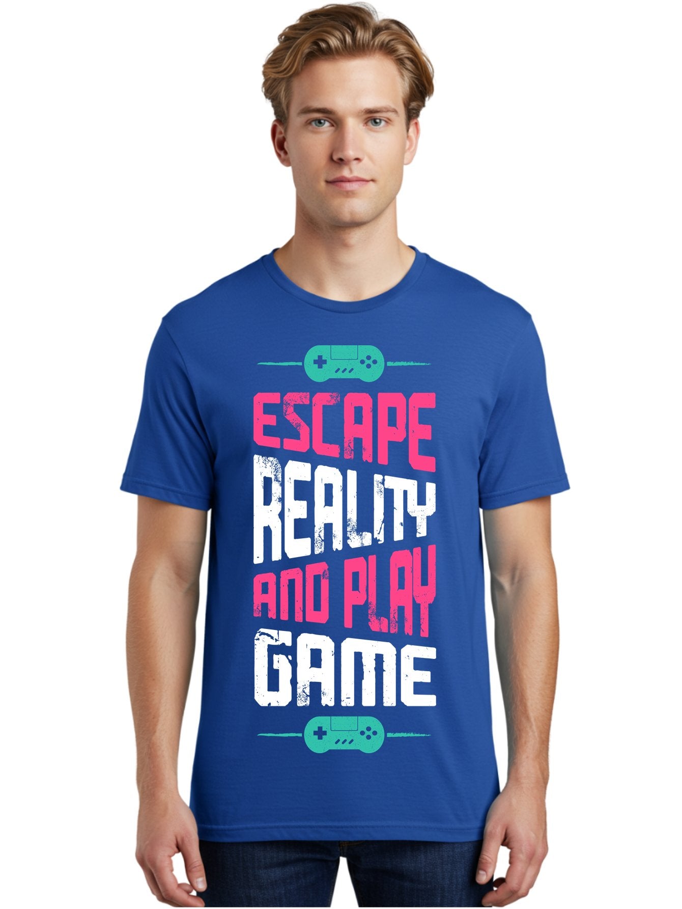Escape-Reality-And-Play-Game Men'S Graphic Tee, 100% Cotton, Comfortable Casual Summer Wear, Machine Washable, Escape Reality, Play Game, Immersive Gaming Experience, Escape Room Theme, Gaming Advertisement, Interactive Entertainment, -  Aaa627 19