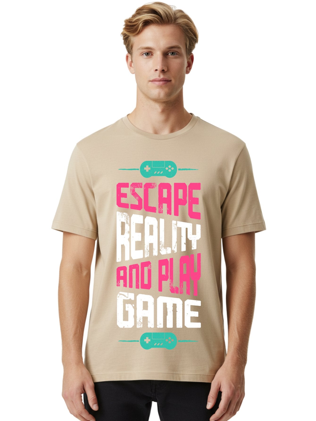 Escape-Reality-And-Play-Game Men'S Graphic Tee, 100% Cotton, Comfortable Casual Summer Wear, Machine Washable, Escape Reality, Play Game, Immersive Gaming Experience, Escape Room Theme, Gaming Advertisement, Interactive Entertainment, -  Aaa627 16