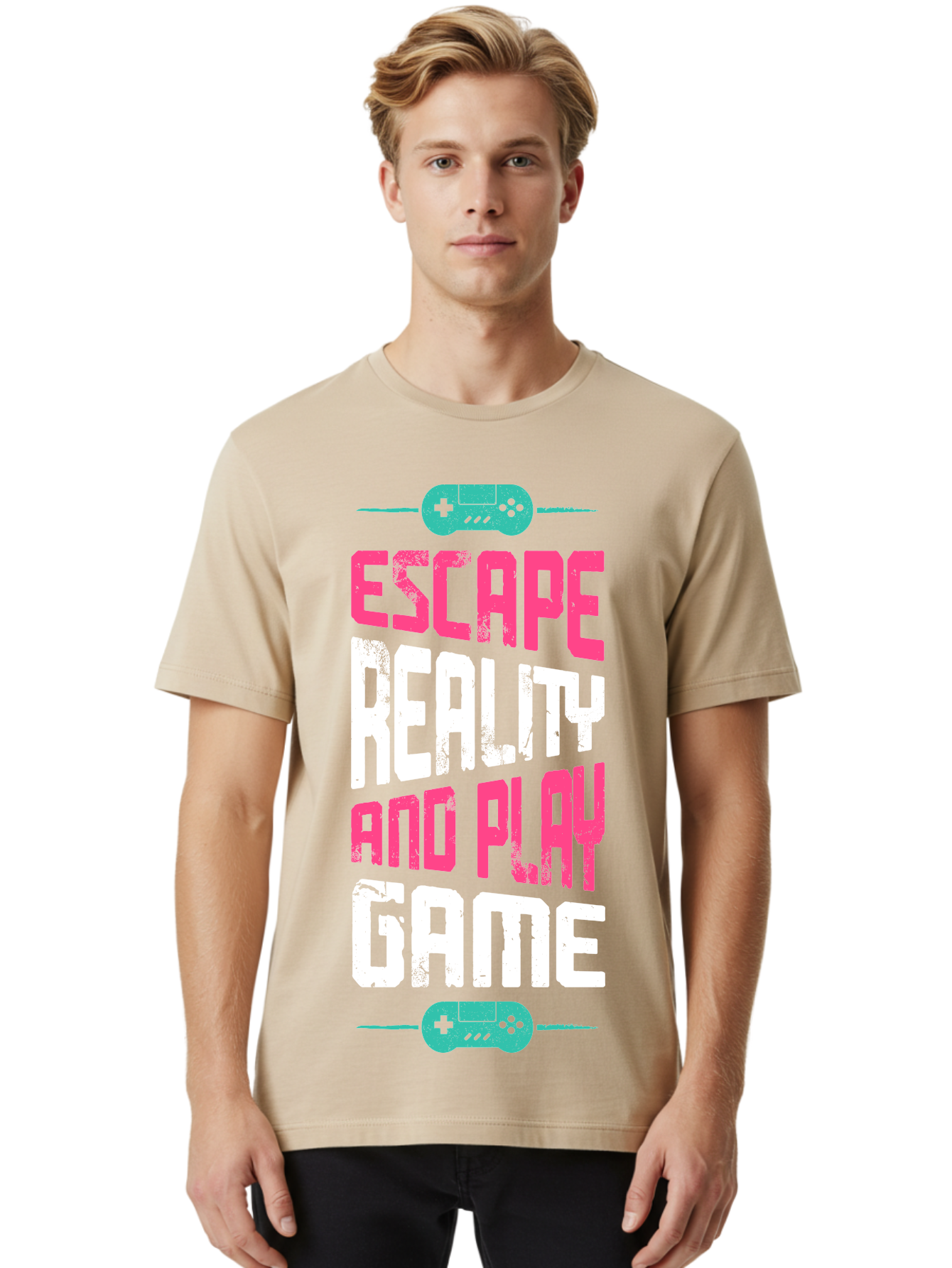 Escape-Reality-And-Play-Game Men'S Graphic Tee, 100% Cotton, Comfortable Casual Summer Wear, Machine Washable, Escape Reality, Play Game, Immersive Gaming Experience, Escape Room Theme, Gaming Advertisement, Interactive Entertainment, -  Aaa627 28