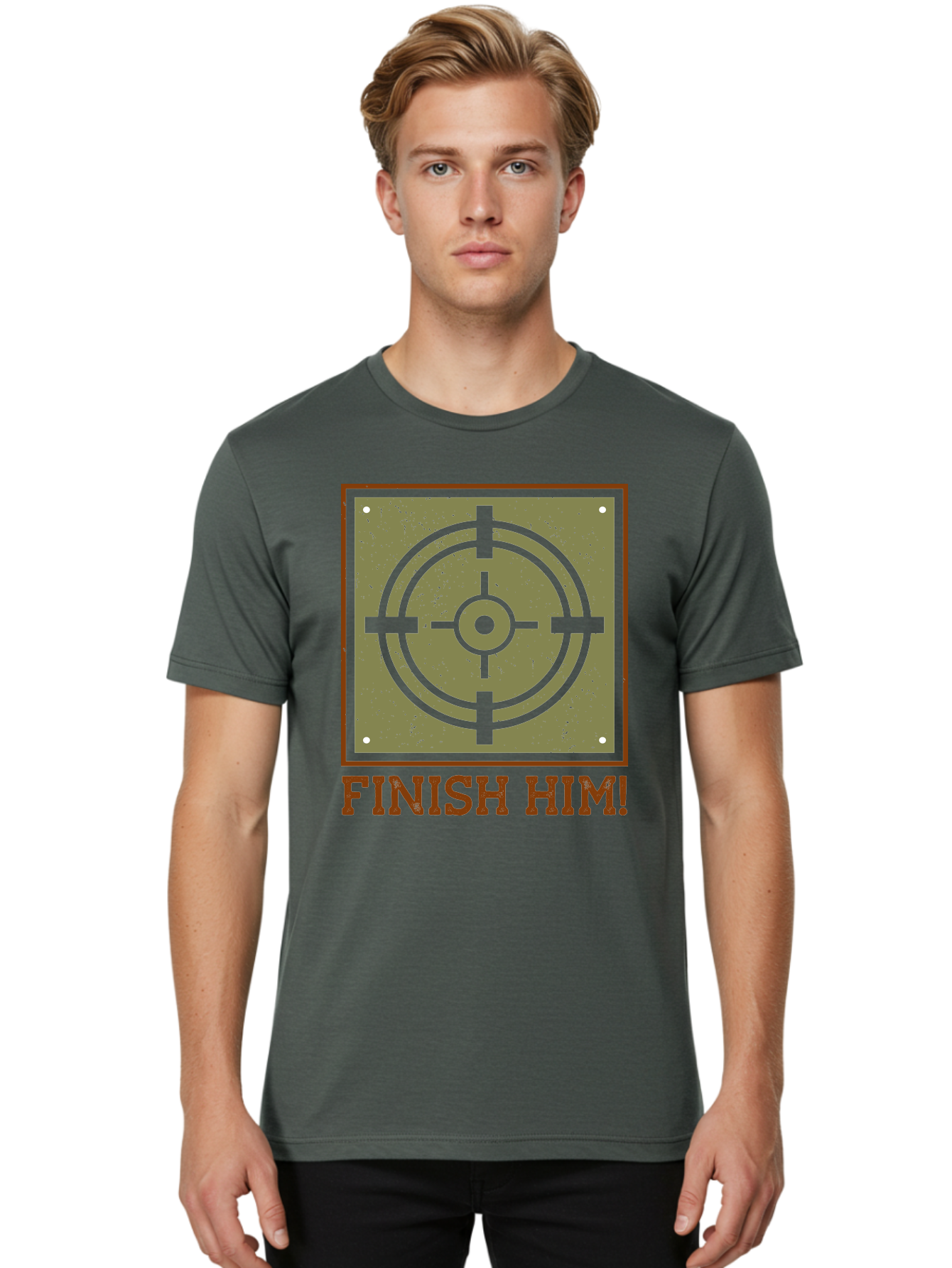 Finish-Him-Target Men'S Graphic Tee, 100% Cotton, Comfortable Casual Summer Wear, Machine Washable, Target Symbol, Bullseye, Combat Graphics, Finishing Move, Video Game Graphics, Intense Action, Fighting Games -  Aaa629 4
