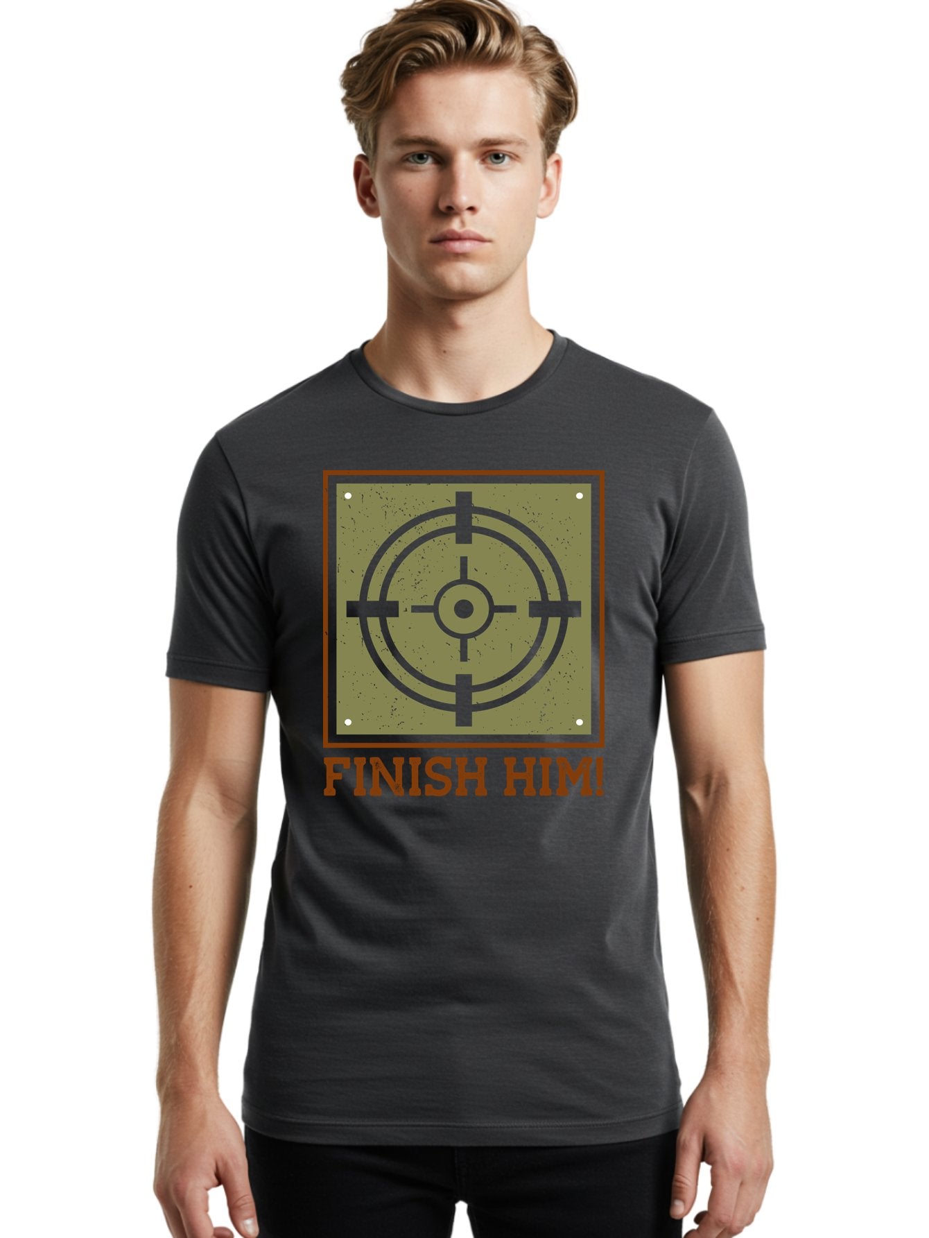 Finish-Him-Target Men'S Graphic Tee, 100% Cotton, Comfortable Casual Summer Wear, Machine Washable, Target Symbol, Bullseye, Combat Graphics, Finishing Move, Video Game Graphics, Intense Action, Fighting Games -  Aaa629 17