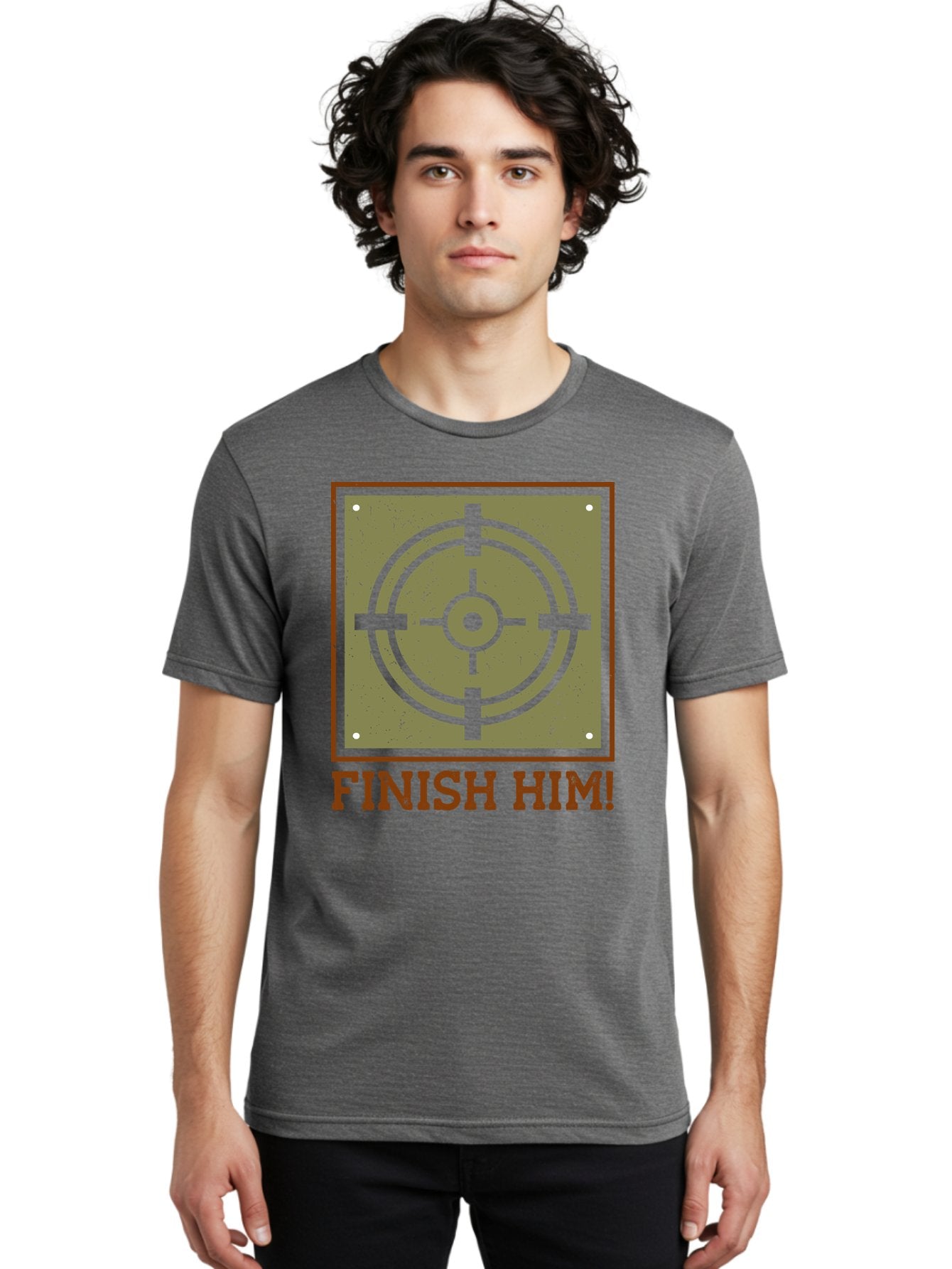 Finish-Him-Target Men'S Graphic Tee, 100% Cotton, Comfortable Casual Summer Wear, Machine Washable, Target Symbol, Bullseye, Combat Graphics, Finishing Move, Video Game Graphics, Intense Action, Fighting Games -  Aaa629 24
