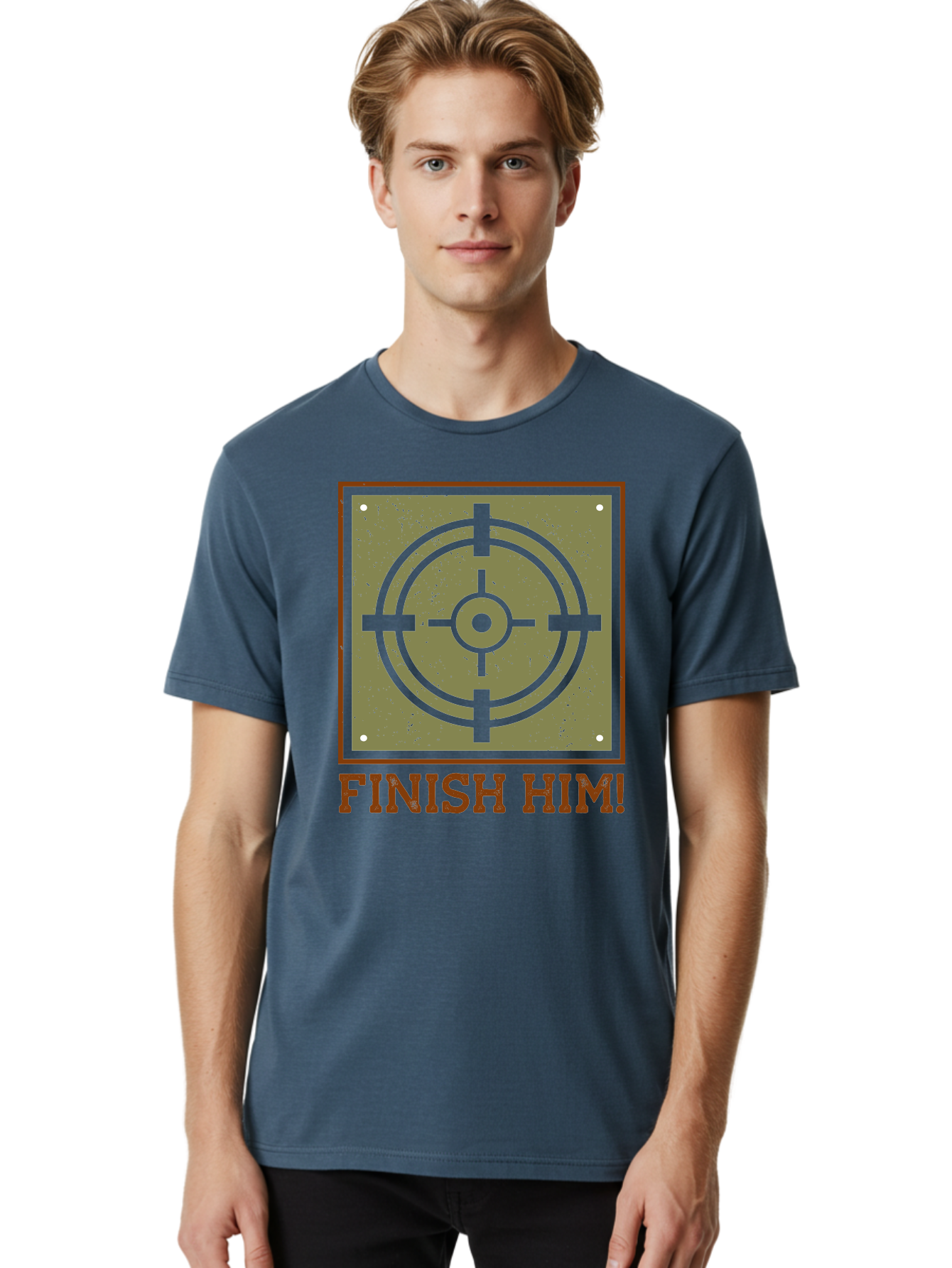 Finish-Him-Target Men'S Graphic Tee, 100% Cotton, Comfortable Casual Summer Wear, Machine Washable, Target Symbol, Bullseye, Combat Graphics, Finishing Move, Video Game Graphics, Intense Action, Fighting Games -  Aaa629 12