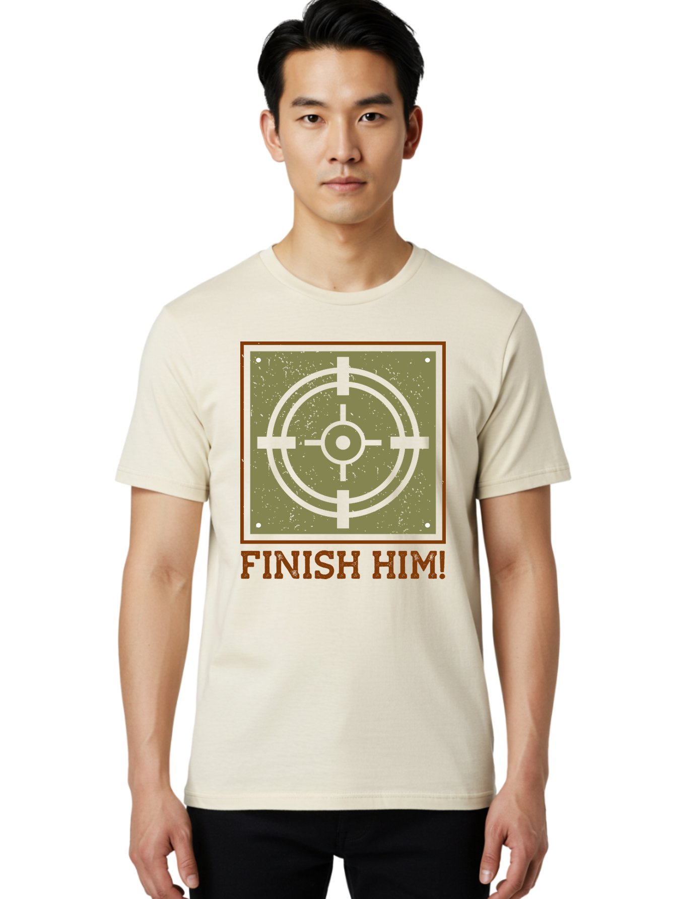 Finish-Him-Target Men'S Graphic Tee, 100% Cotton, Comfortable Casual Summer Wear, Machine Washable, Target Symbol, Bullseye, Combat Graphics, Finishing Move, Video Game Graphics, Intense Action, Fighting Games -  Aaa629 18