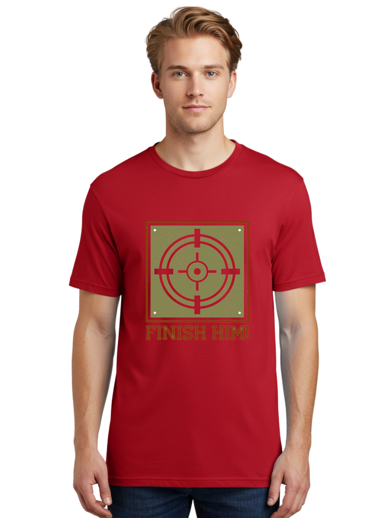 Finish-Him-Target Men'S Graphic Tee, 100% Cotton, Comfortable Casual Summer Wear, Machine Washable, Target Symbol, Bullseye, Combat Graphics, Finishing Move, Video Game Graphics, Intense Action, Fighting Games -  Aaa629 24