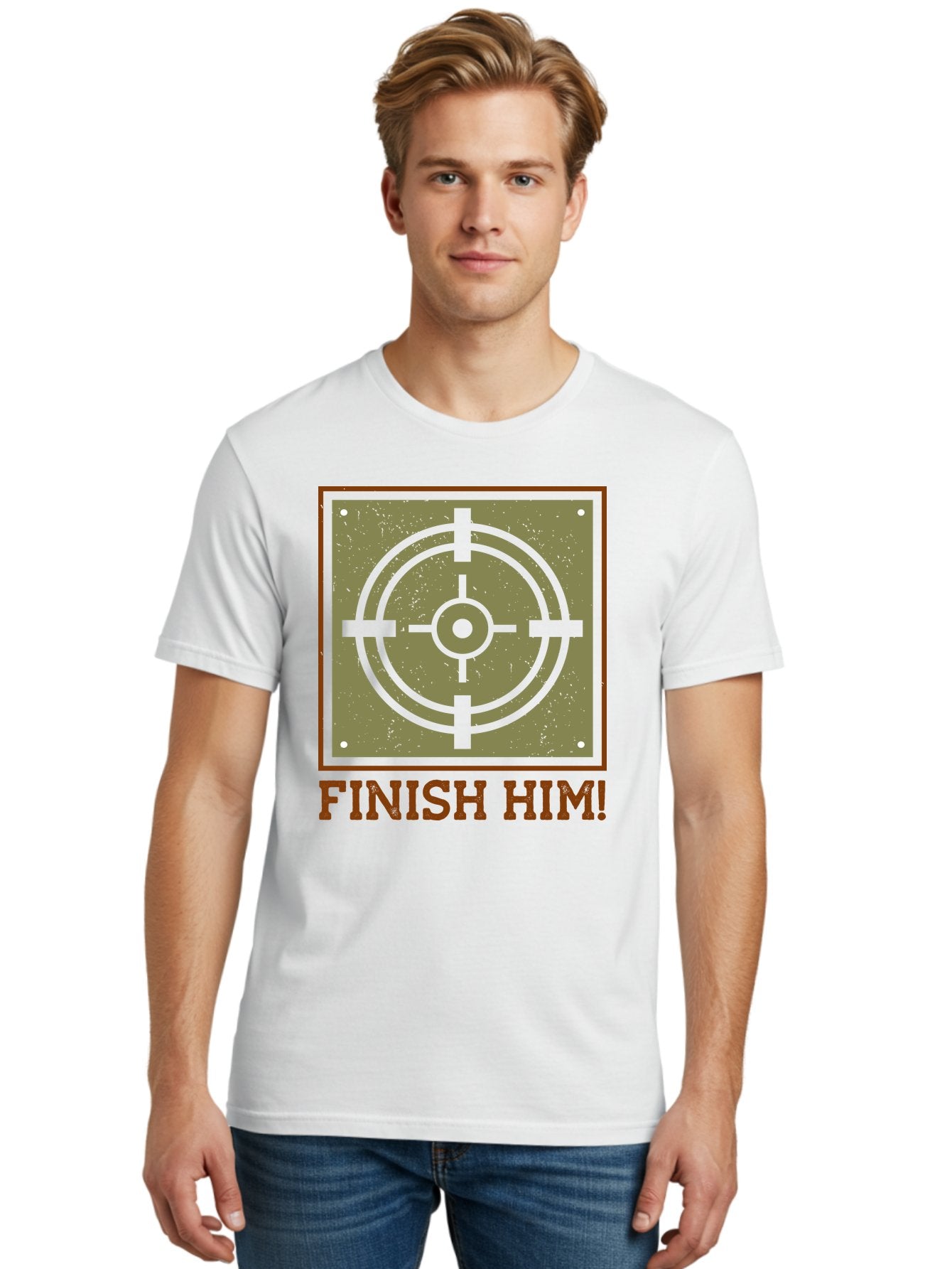 Finish-Him-Target Men'S Graphic Tee, 100% Cotton, Comfortable Casual Summer Wear, Machine Washable, Target Symbol, Bullseye, Combat Graphics, Finishing Move, Video Game Graphics, Intense Action, Fighting Games -  Aaa629 22