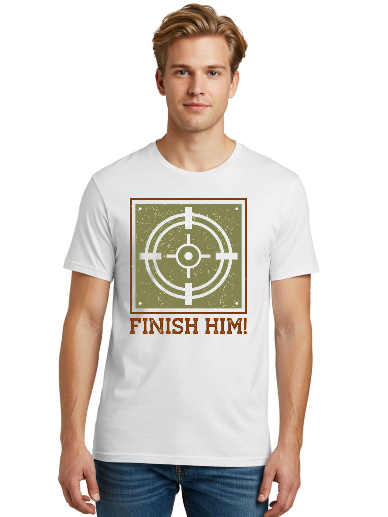 Finish-Him-Target Men'S Graphic Tee, 100% Cotton, Comfortable Casual Summer Wear, Machine Washable, Target Symbol, Bullseye, Combat Graphics, Finishing Move, Video Game Graphics, Intense Action, Fighting Games -  Aaa629 30