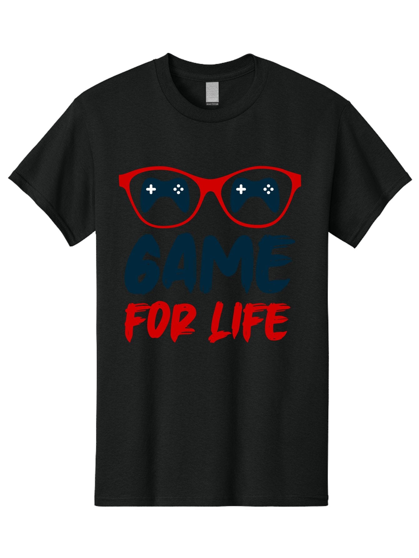 Game-For-Life Men'S Graphic Tee, 100% Cotton, Comfortable Casual Summer Wear, Machine Washable, Gaming Culture, Game Controllers, Video Games, Gamer Lifestyle, Game For Life, Gaming Community, Fun, Entertainment, Red Glasses -  Aaa630