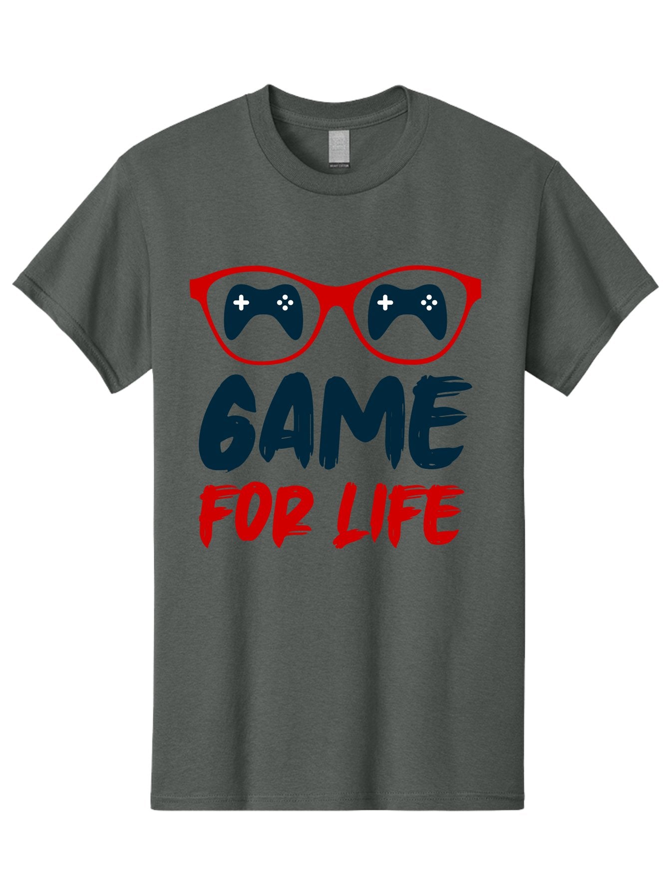 Game-For-Life Men'S Graphic Tee, 100% Cotton, Comfortable Casual Summer Wear, Machine Washable, Gaming Culture, Game Controllers, Video Games, Gamer Lifestyle, Game For Life, Gaming Community, Fun, Entertainment, Red Glasses -  Aaa630