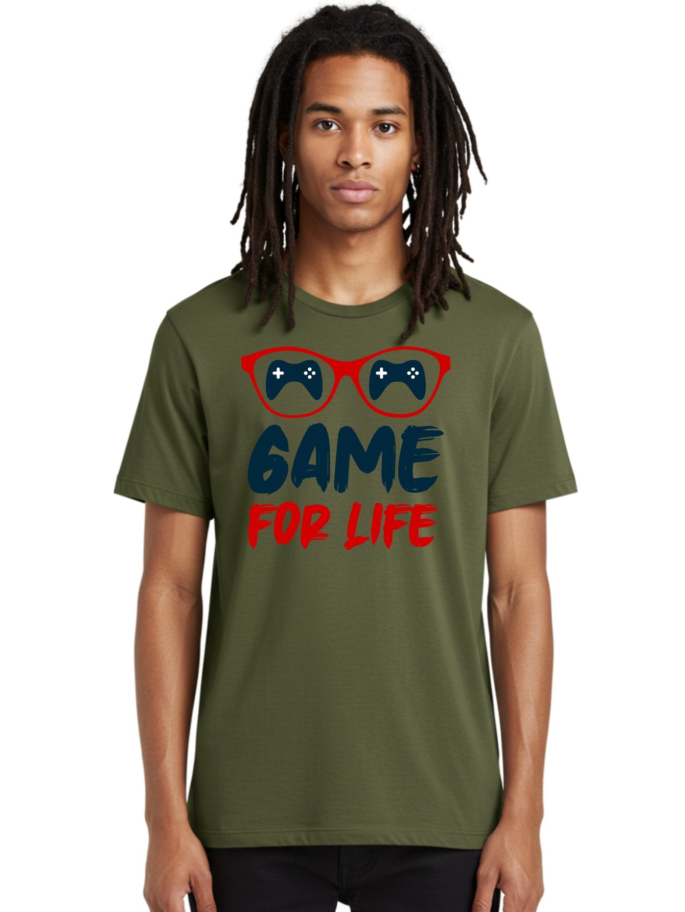 Game-For-Life Men'S Graphic Tee, 100% Cotton, Comfortable Casual Summer Wear, Machine Washable, Gaming Culture, Game Controllers, Video Games, Gamer Lifestyle, Game For Life, Gaming Community, Fun, Entertainment, Red Glasses -  Aaa630 29