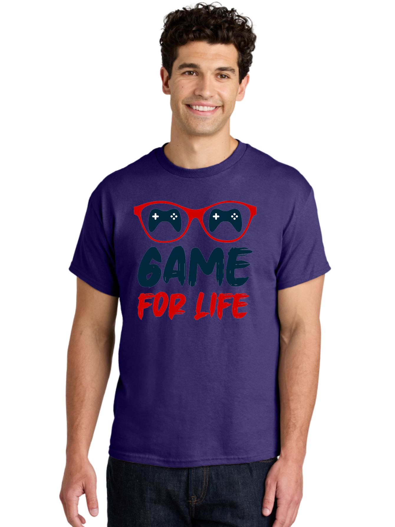 Game-For-Life Men'S Graphic Tee, 100% Cotton, Comfortable Casual Summer Wear, Machine Washable, Gaming Culture, Game Controllers, Video Games, Gamer Lifestyle, Game For Life, Gaming Community, Fun, Entertainment, Red Glasses -  Aaa630 28