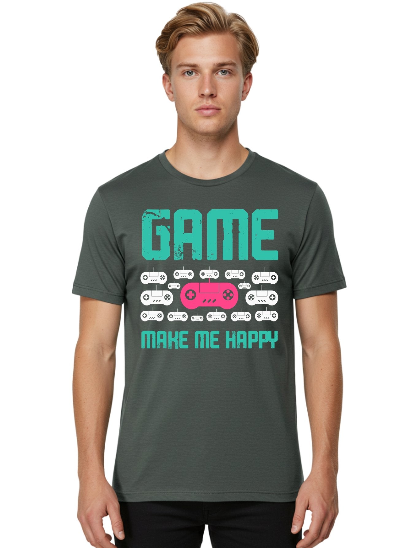 Game-Make-Me-Happy Men'S Graphic Tee, 100% Cotton, Comfortable Casual Summer Wear, Machine Washable, Gaming Controller, Gamepad, Video Games, Gaming Accessories, Positive Vibes, Happiness, Gaming, Make Me Happy -  Aaa631 17