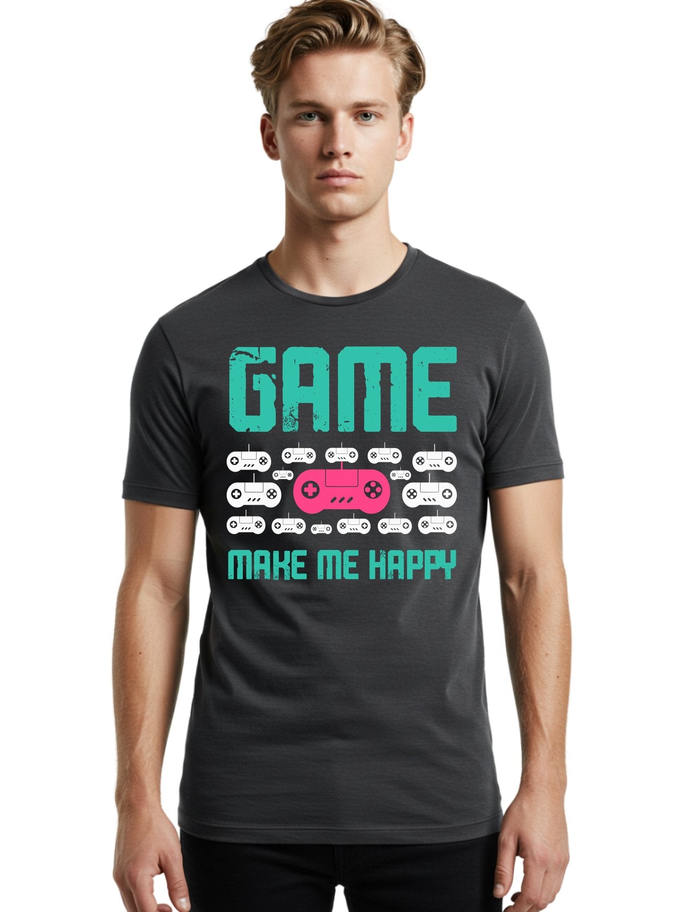 Game-Make-Me-Happy Men'S Graphic Tee, 100% Cotton, Comfortable Casual Summer Wear, Machine Washable, Gaming Controller, Gamepad, Video Games, Gaming Accessories, Positive Vibes, Happiness, Gaming, Make Me Happy -  Aaa631 29