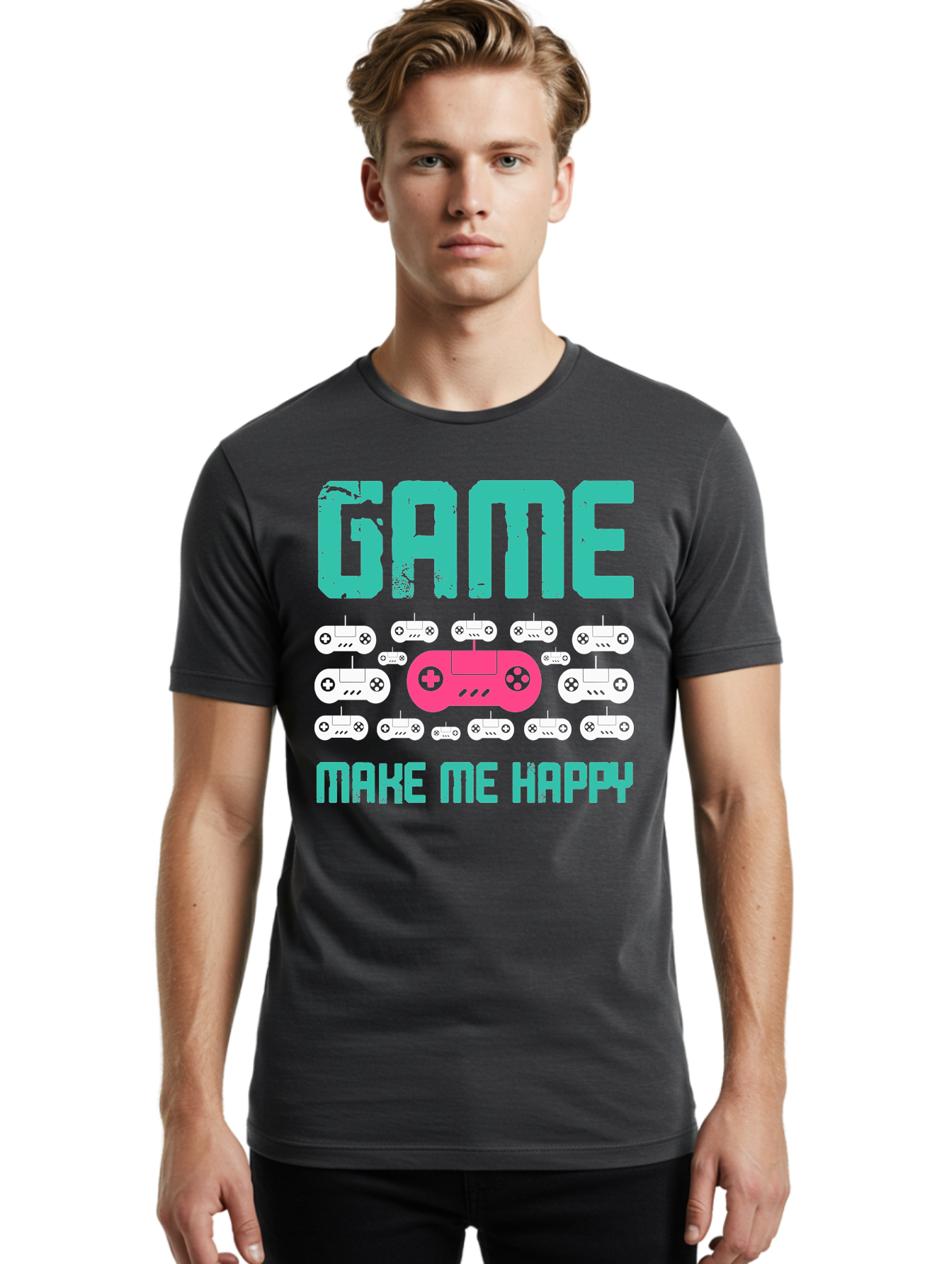 Game-Make-Me-Happy Men'S Graphic Tee, 100% Cotton, Comfortable Casual Summer Wear, Machine Washable, Gaming Controller, Gamepad, Video Games, Gaming Accessories, Positive Vibes, Happiness, Gaming, Make Me Happy -  Aaa631 8