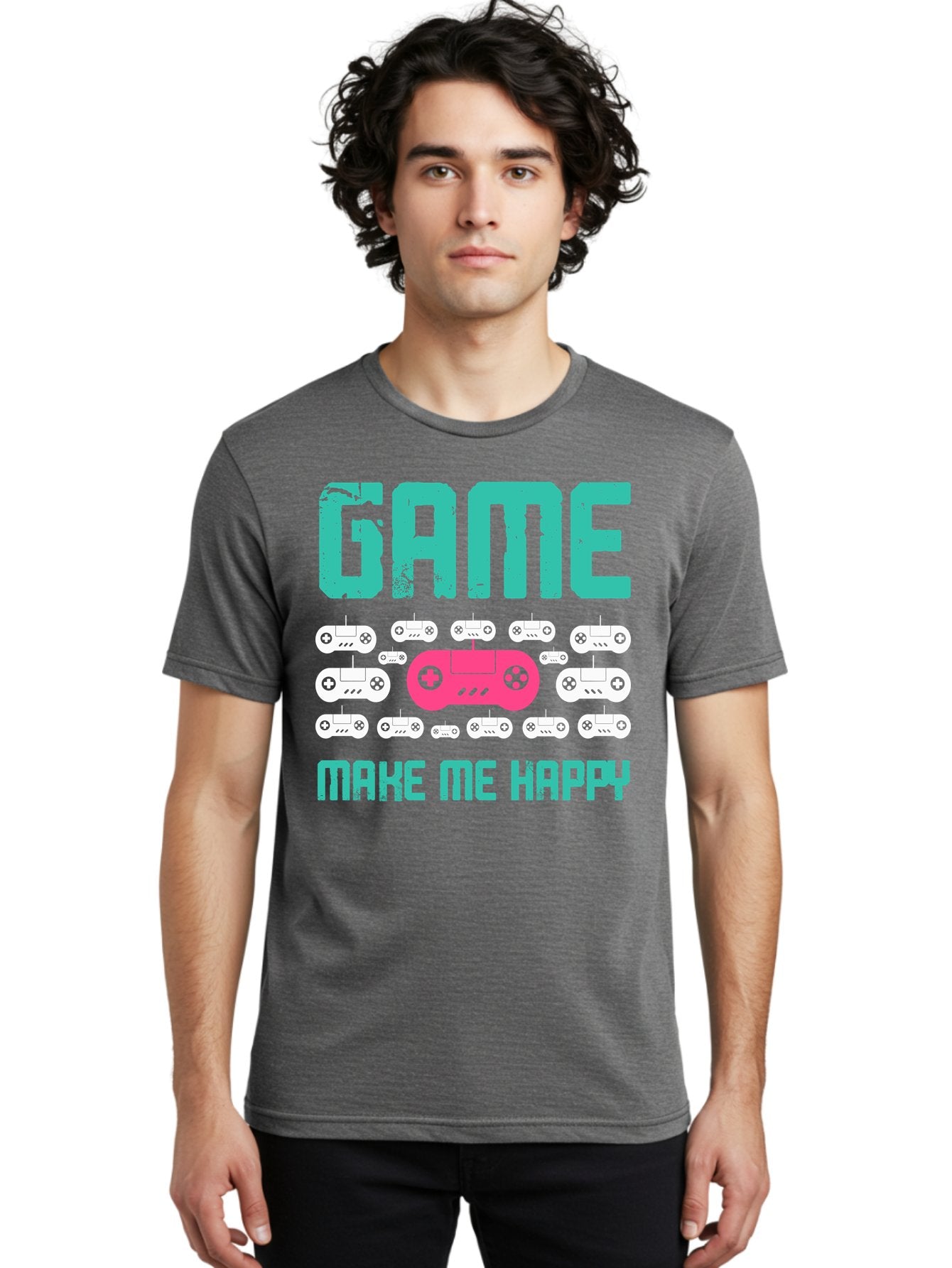Game-Make-Me-Happy Men'S Graphic Tee, 100% Cotton, Comfortable Casual Summer Wear, Machine Washable, Gaming Controller, Gamepad, Video Games, Gaming Accessories, Positive Vibes, Happiness, Gaming, Make Me Happy -  Aaa631 28