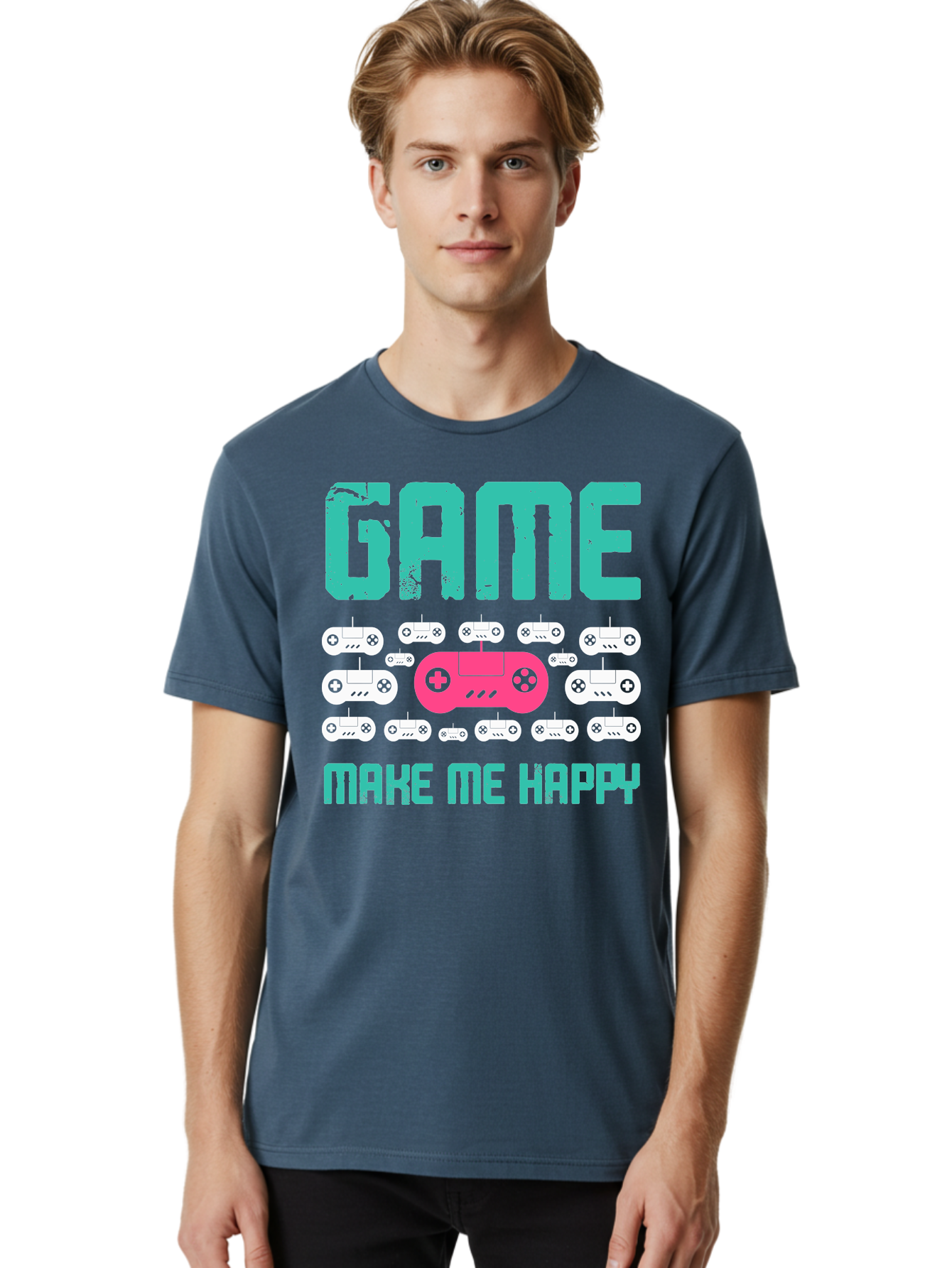 Game-Make-Me-Happy Men'S Graphic Tee, 100% Cotton, Comfortable Casual Summer Wear, Machine Washable, Gaming Controller, Gamepad, Video Games, Gaming Accessories, Positive Vibes, Happiness, Gaming, Make Me Happy -  Aaa631 12