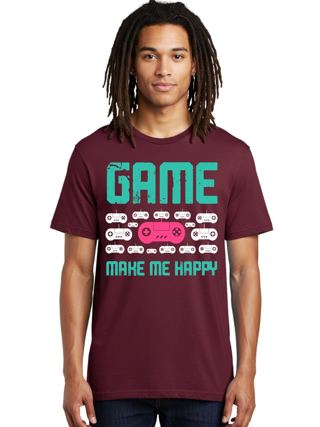 Game-Make-Me-Happy Men'S Graphic Tee, 100% Cotton, Comfortable Casual Summer Wear, Machine Washable, Gaming Controller, Gamepad, Video Games, Gaming Accessories, Positive Vibes, Happiness, Gaming, Make Me Happy -  Aaa631 21