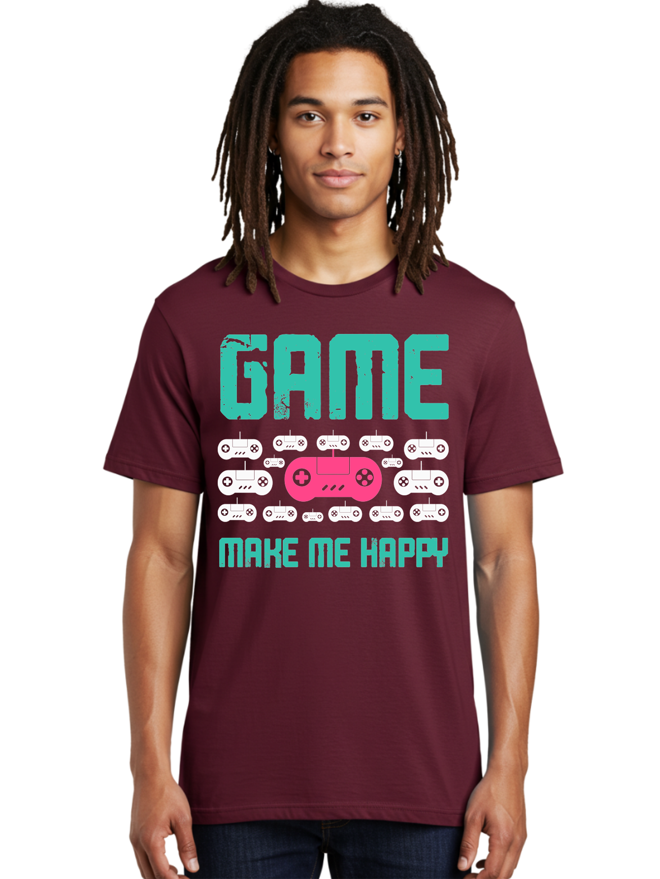 Game-Make-Me-Happy Men'S Graphic Tee, 100% Cotton, Comfortable Casual Summer Wear, Machine Washable, Gaming Controller, Gamepad, Video Games, Gaming Accessories, Positive Vibes, Happiness, Gaming, Make Me Happy -  Aaa631 14