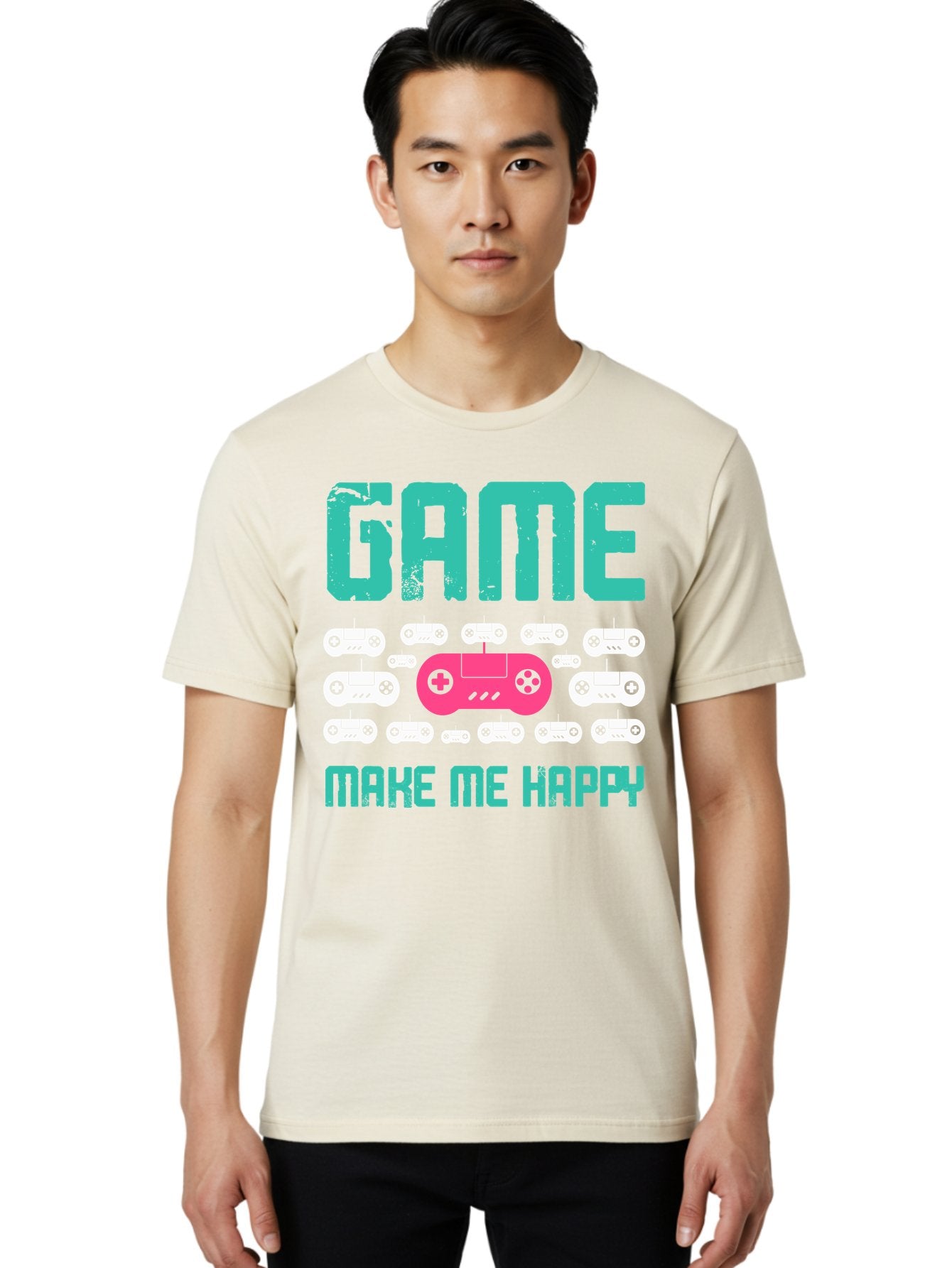 Game-Make-Me-Happy Men'S Graphic Tee, 100% Cotton, Comfortable Casual Summer Wear, Machine Washable, Gaming Controller, Gamepad, Video Games, Gaming Accessories, Positive Vibes, Happiness, Gaming, Make Me Happy -  Aaa631 27