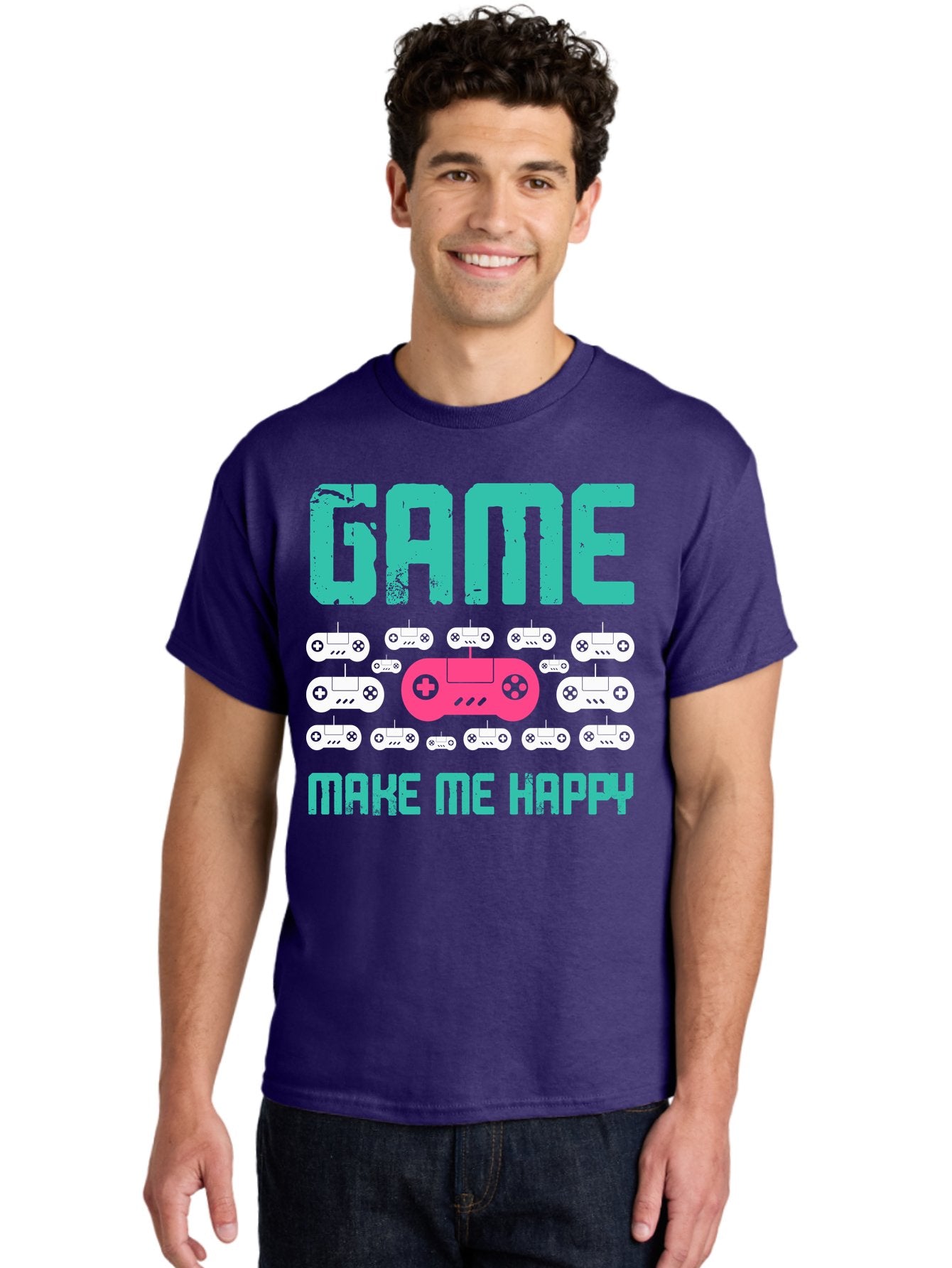 Game-Make-Me-Happy Men'S Graphic Tee, 100% Cotton, Comfortable Casual Summer Wear, Machine Washable, Gaming Controller, Gamepad, Video Games, Gaming Accessories, Positive Vibes, Happiness, Gaming, Make Me Happy -  Aaa631 18