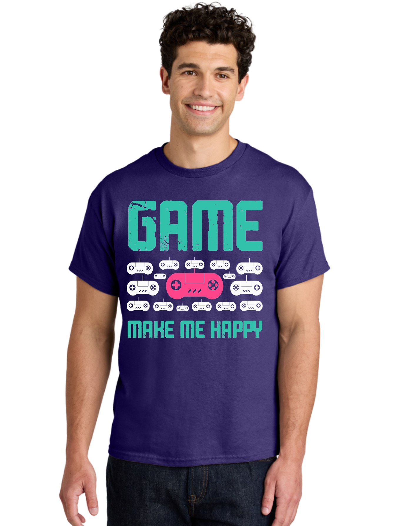 Game-Make-Me-Happy Men'S Graphic Tee, 100% Cotton, Comfortable Casual Summer Wear, Machine Washable, Gaming Controller, Gamepad, Video Games, Gaming Accessories, Positive Vibes, Happiness, Gaming, Make Me Happy -  Aaa631 22