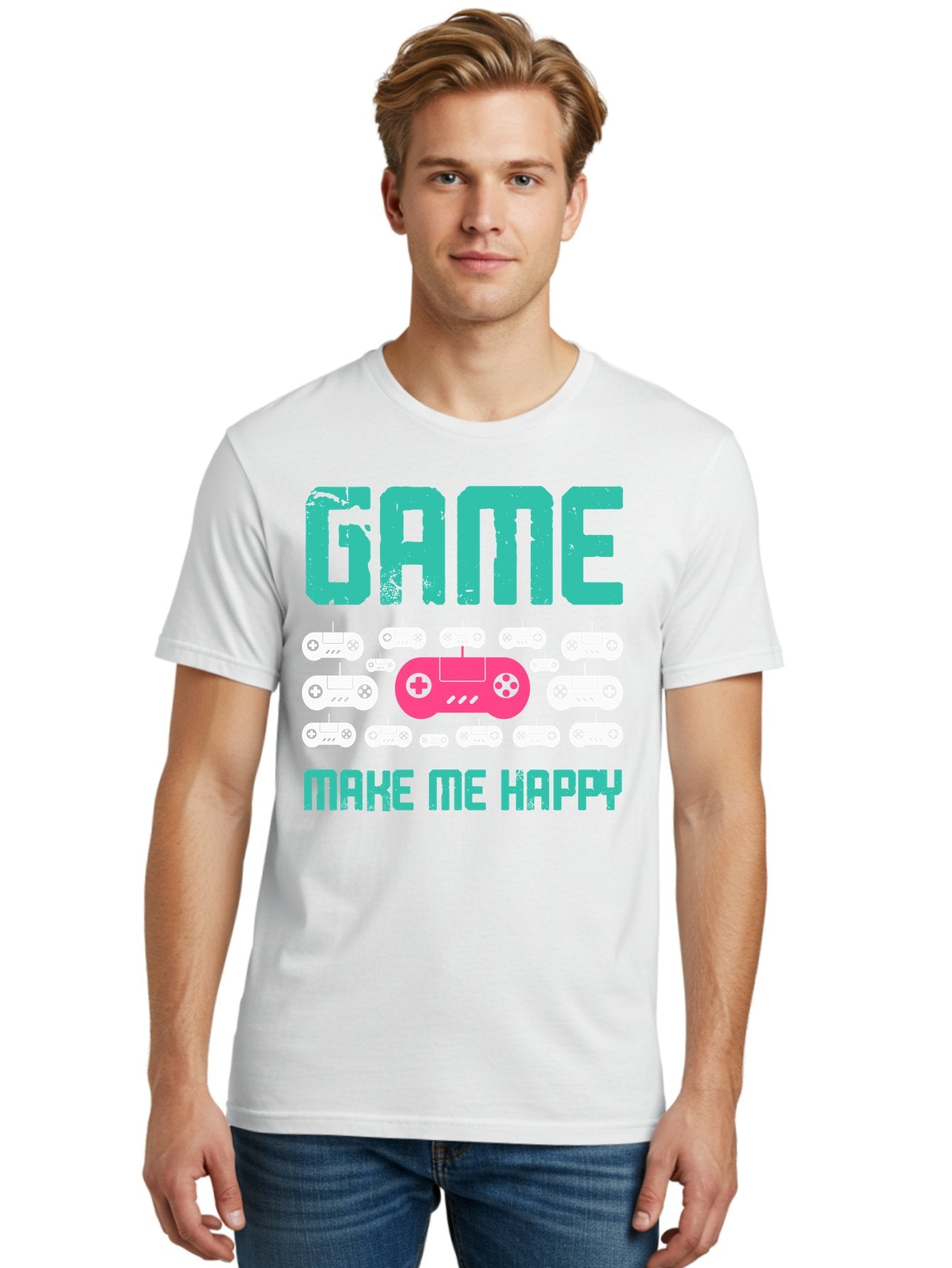 Game-Make-Me-Happy Men'S Graphic Tee, 100% Cotton, Comfortable Casual Summer Wear, Machine Washable, Gaming Controller, Gamepad, Video Games, Gaming Accessories, Positive Vibes, Happiness, Gaming, Make Me Happy -  Aaa631 19