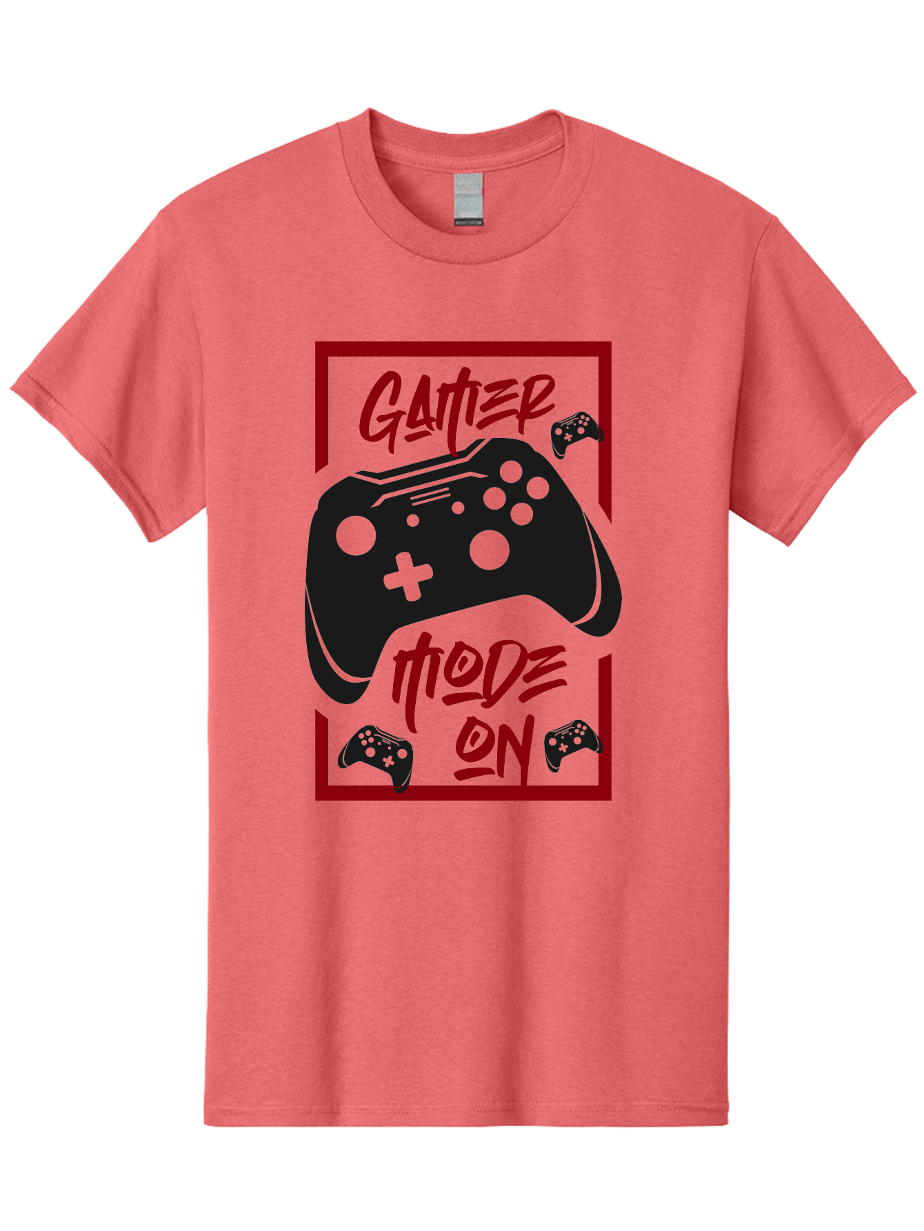 Gamer-Mode-On Men'S Graphic Tee, 100% Cotton, Comfortable Casual Summer Wear, Machine Washable, Game Controller, Gaming Graphics, Video Game Console, Game Mode On, Gather Mode, Gamer Culture, Gaming Community, Game On, Red And Green Design -  Aaa634 25