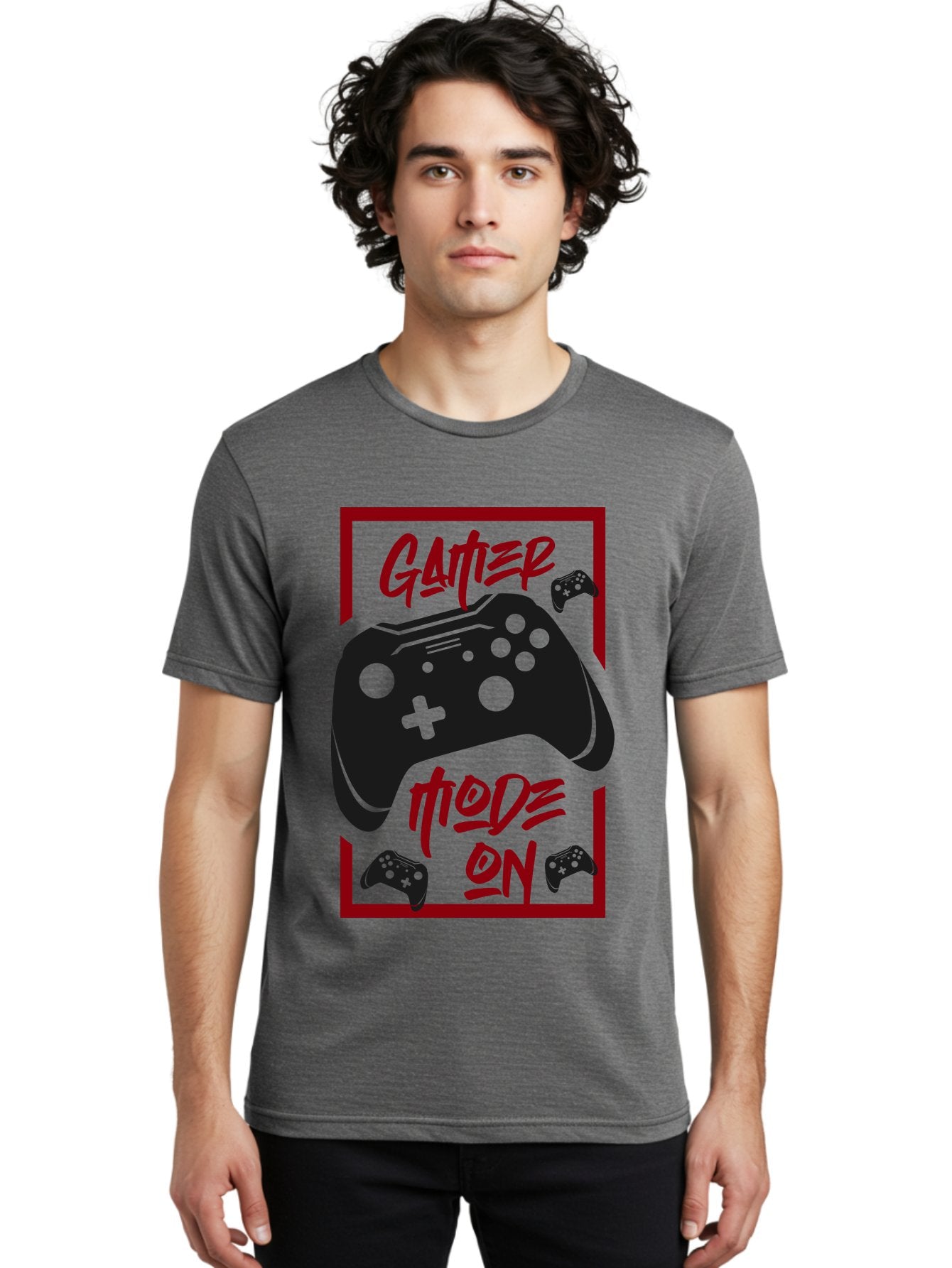 Gamer-Mode-On Men'S Graphic Tee, 100% Cotton, Comfortable Casual Summer Wear, Machine Washable, Game Controller, Gaming Graphics, Video Game Console, Game Mode On, Gather Mode, Gamer Culture, Gaming Community, Game On, Red And Green Design -  Aaa634 17