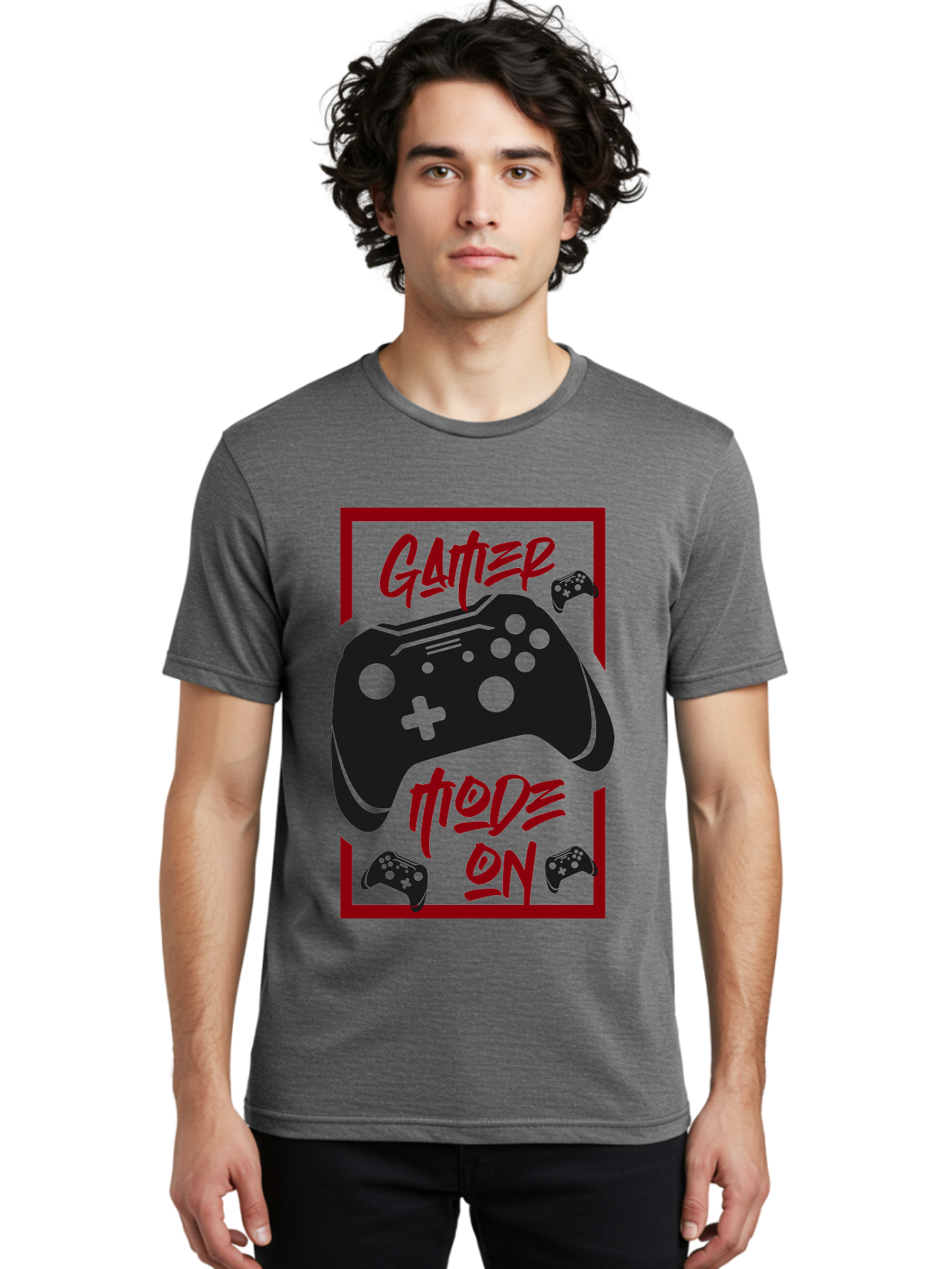 Gamer-Mode-On Men'S Graphic Tee, 100% Cotton, Comfortable Casual Summer Wear, Machine Washable, Game Controller, Gaming Graphics, Video Game Console, Game Mode On, Gather Mode, Gamer Culture, Gaming Community, Game On, Red And Green Design -  Aaa634 22