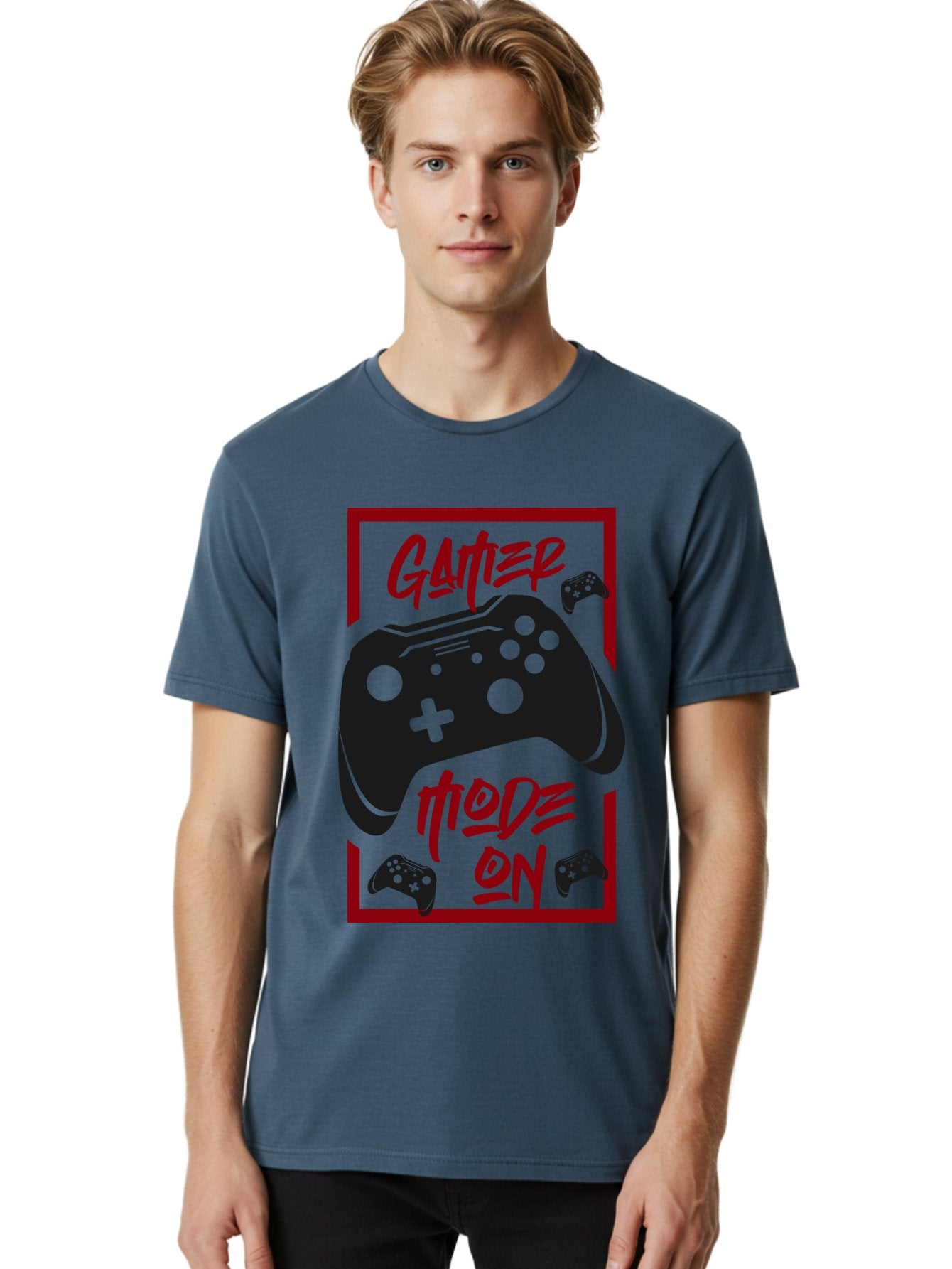 Gamer-Mode-On Men'S Graphic Tee, 100% Cotton, Comfortable Casual Summer Wear, Machine Washable, Game Controller, Gaming Graphics, Video Game Console, Game Mode On, Gather Mode, Gamer Culture, Gaming Community, Game On, Red And Green Design -  Aaa634 27