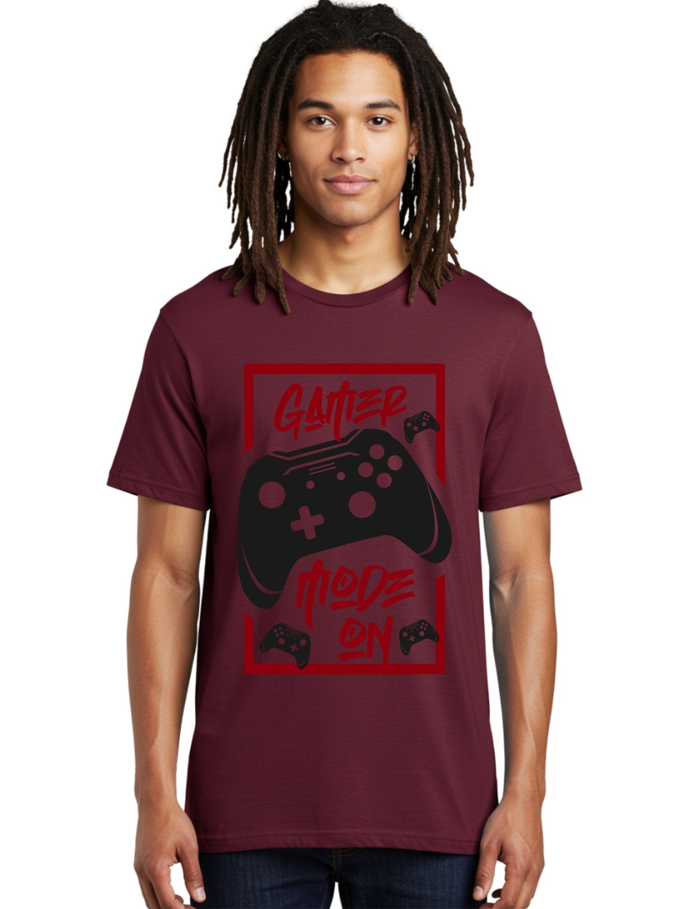 Gamer-Mode-On Men'S Graphic Tee, 100% Cotton, Comfortable Casual Summer Wear, Machine Washable, Game Controller, Gaming Graphics, Video Game Console, Game Mode On, Gather Mode, Gamer Culture, Gaming Community, Game On, Red And Green Design -  Aaa634 25