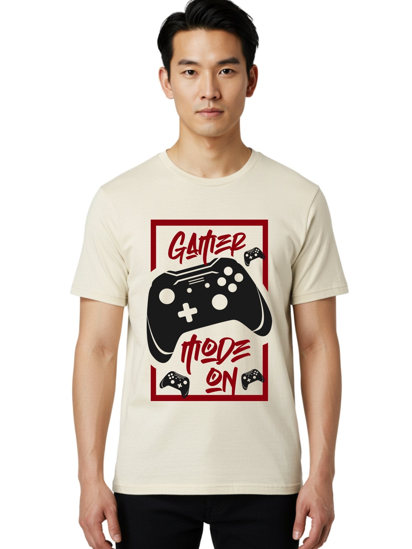 Gamer-Mode-On Men'S Graphic Tee, 100% Cotton, Comfortable Casual Summer Wear, Machine Washable, Game Controller, Gaming Graphics, Video Game Console, Game Mode On, Gather Mode, Gamer Culture, Gaming Community, Game On, Red And Green Design -  Aaa634 30