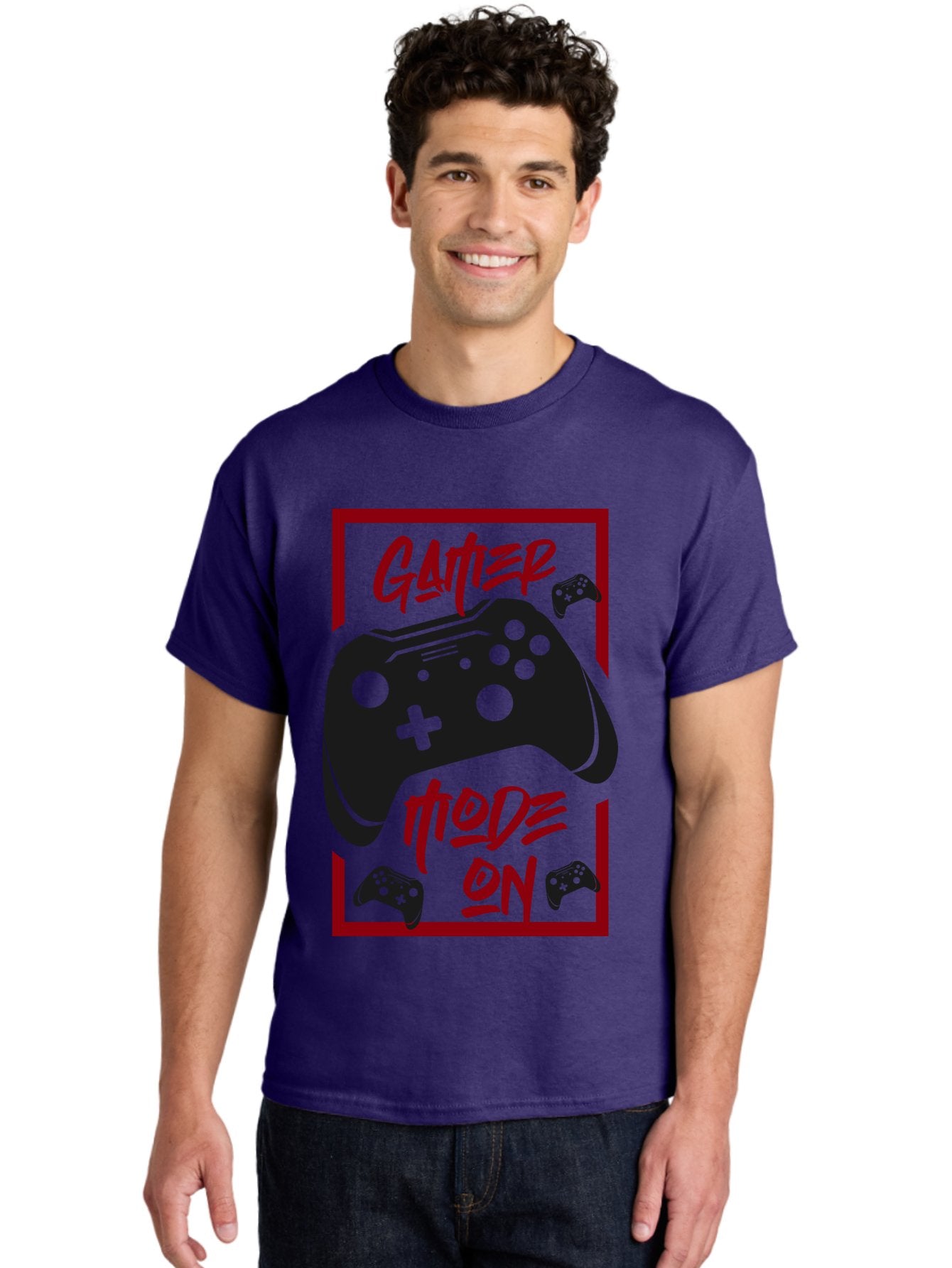 Gamer-Mode-On Men'S Graphic Tee, 100% Cotton, Comfortable Casual Summer Wear, Machine Washable, Game Controller, Gaming Graphics, Video Game Console, Game Mode On, Gather Mode, Gamer Culture, Gaming Community, Game On, Red And Green Design -  Aaa634 29