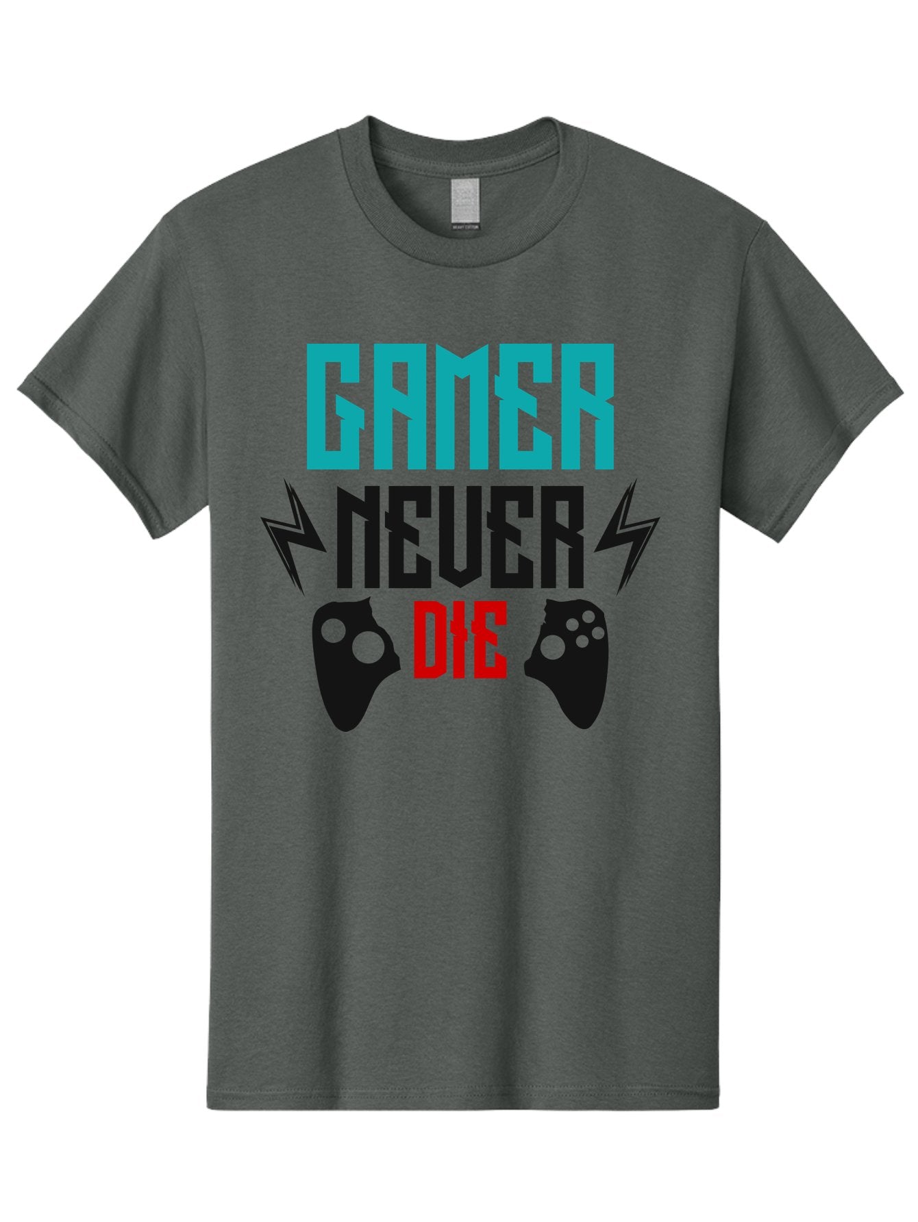 Gamer-Never-Die Men'S Graphic Tee, 100% Cotton, Comfortable Casual Summer Wear, Machine Washable, Gaming Culture, Gaming Controllers, Motivational Quote, Gamer Lifestyle, Video Games, Gaming Community, Game On -  Aaa635